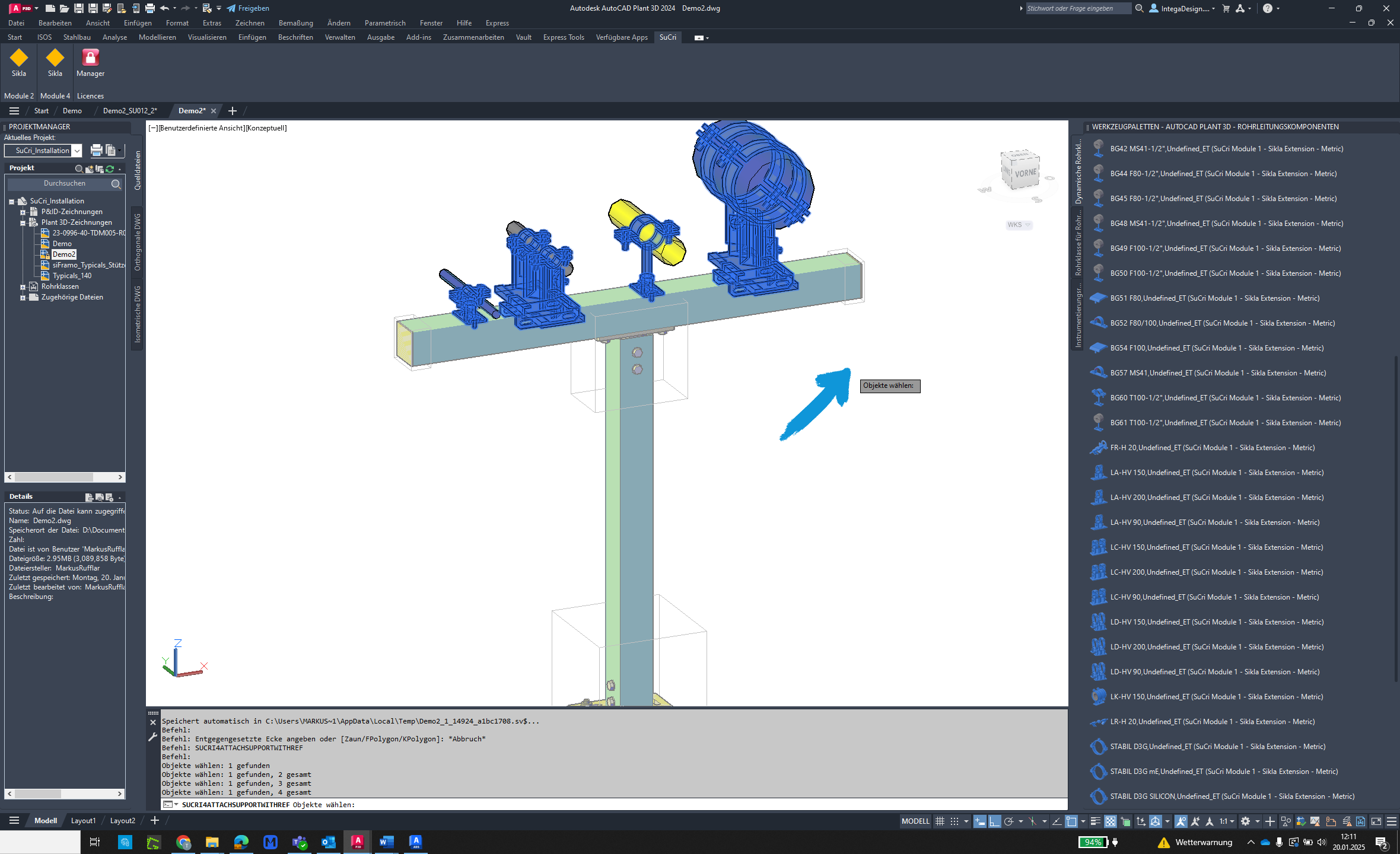 Select primary supports in AutoCAD Plant3D