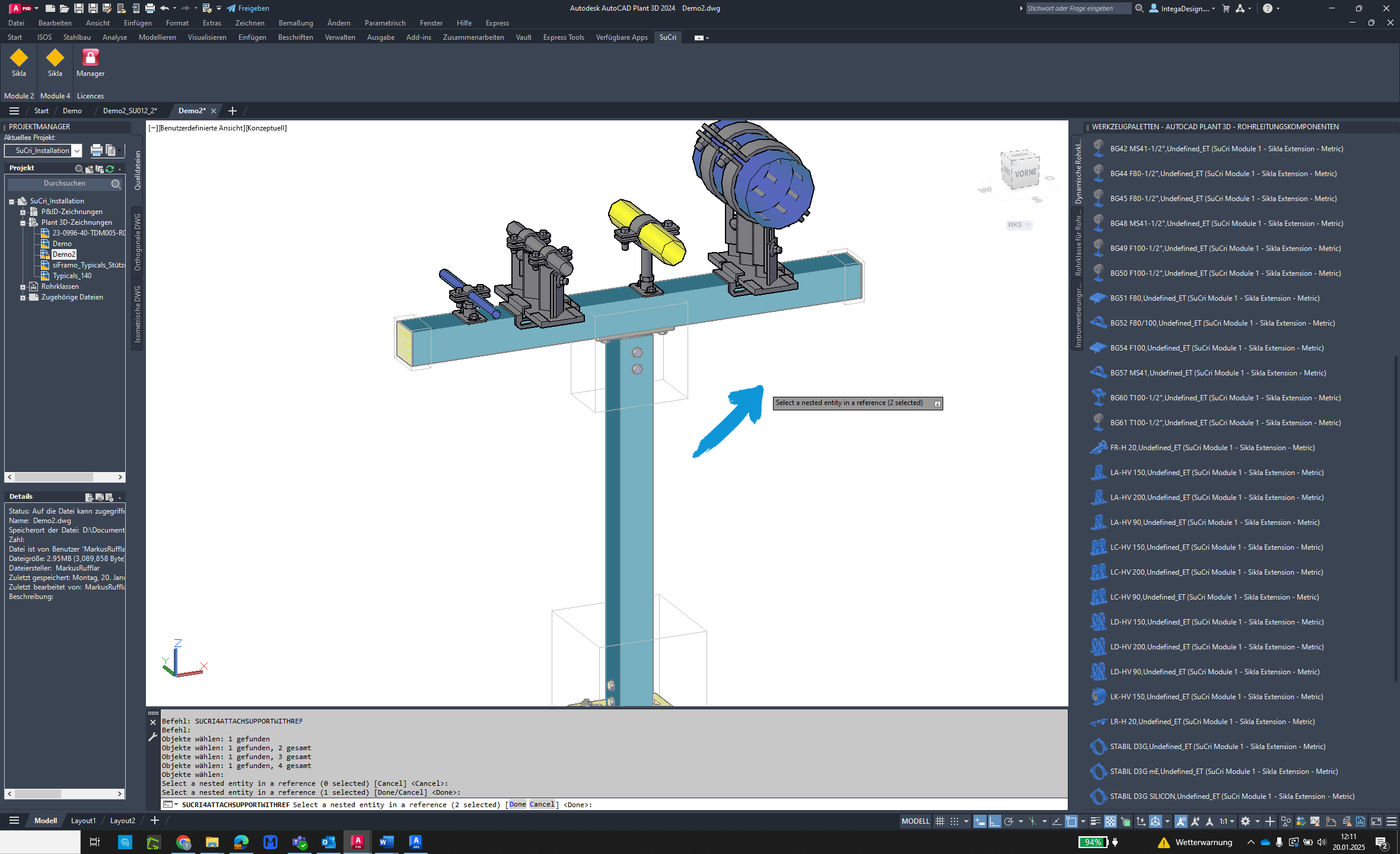 Perform right-click in AutoCAD Plant3D