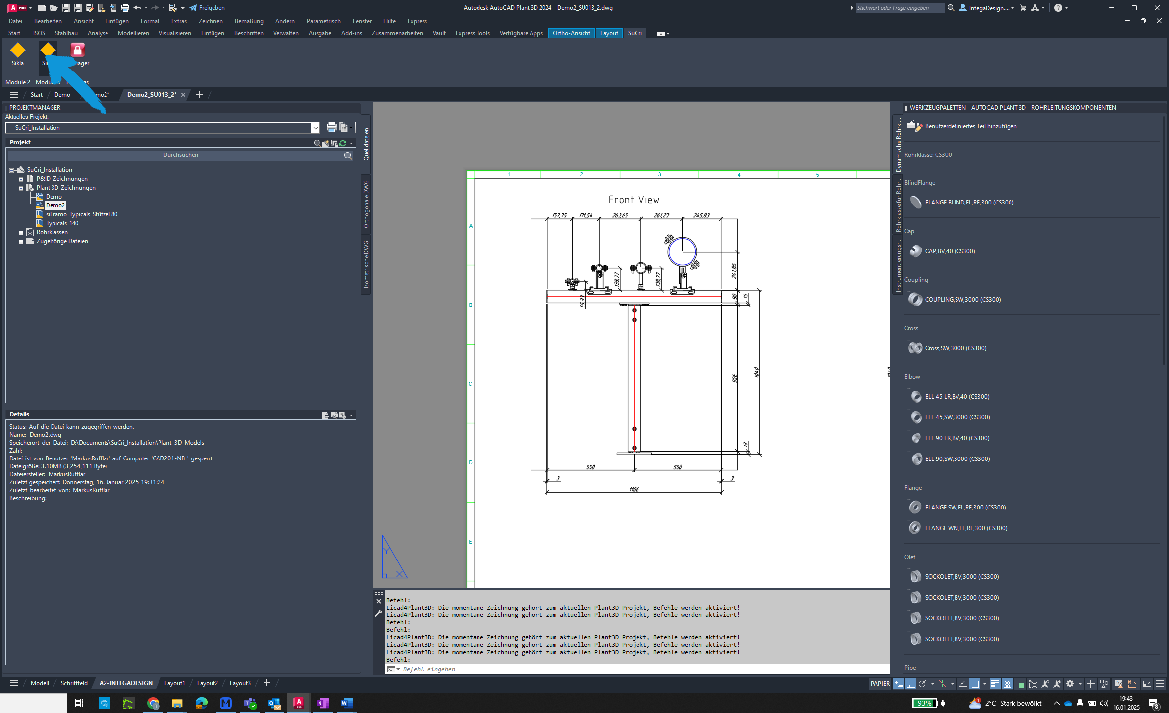 Drawings panel in AutoCAD Plant3D