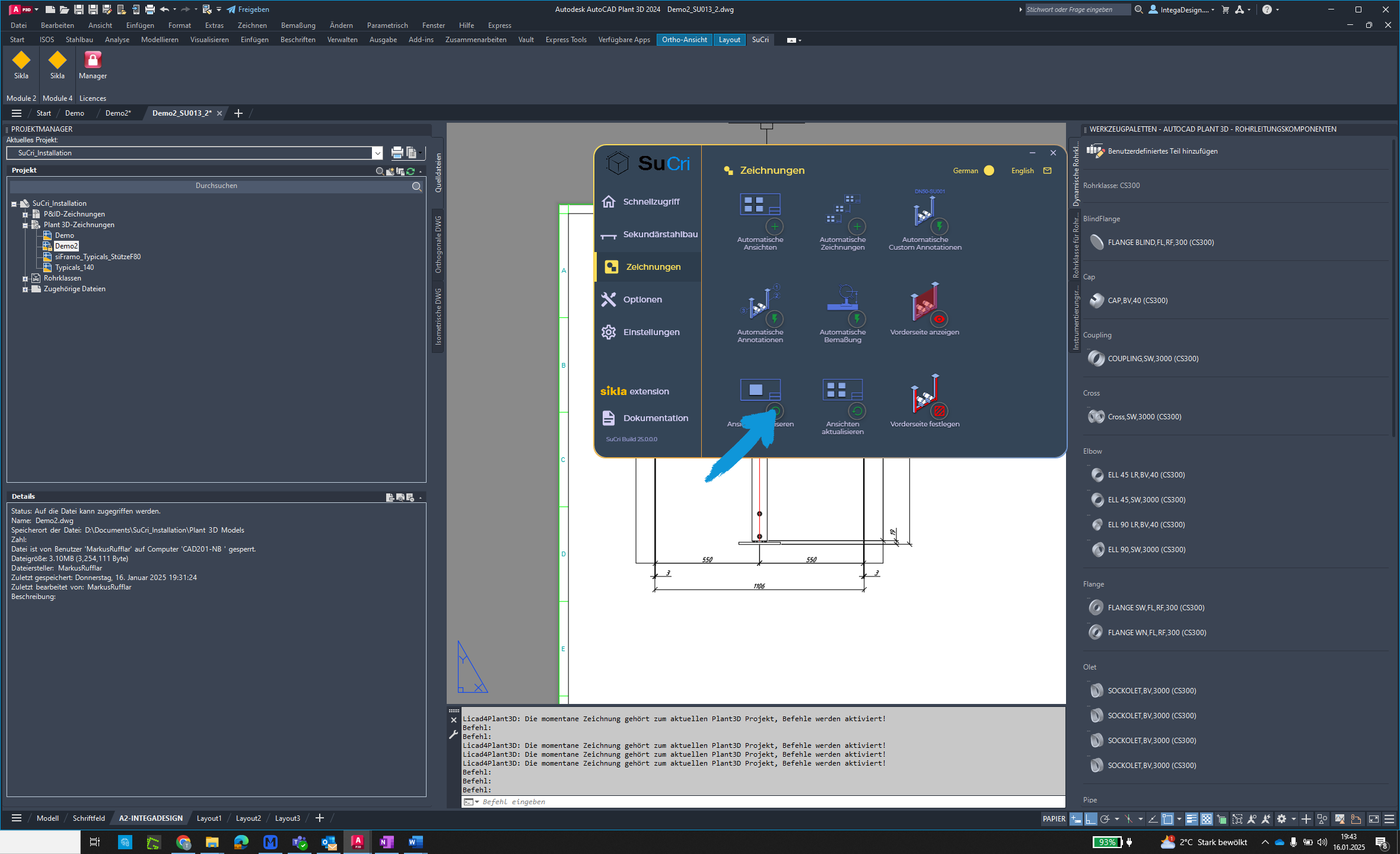 Select viewport in AutoCAD Plant3D