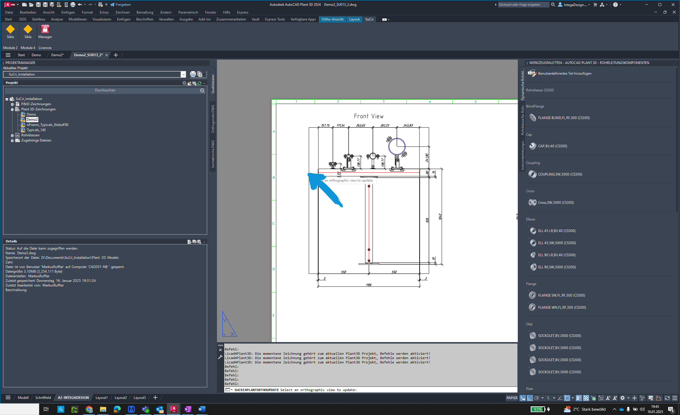 Choose update option in AutoCAD Plant3D