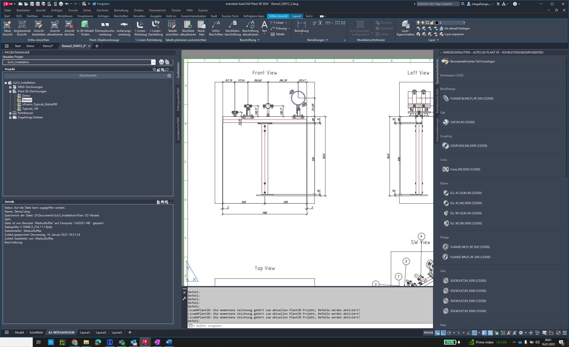 Open the drawing in AutoCAD Plant3D