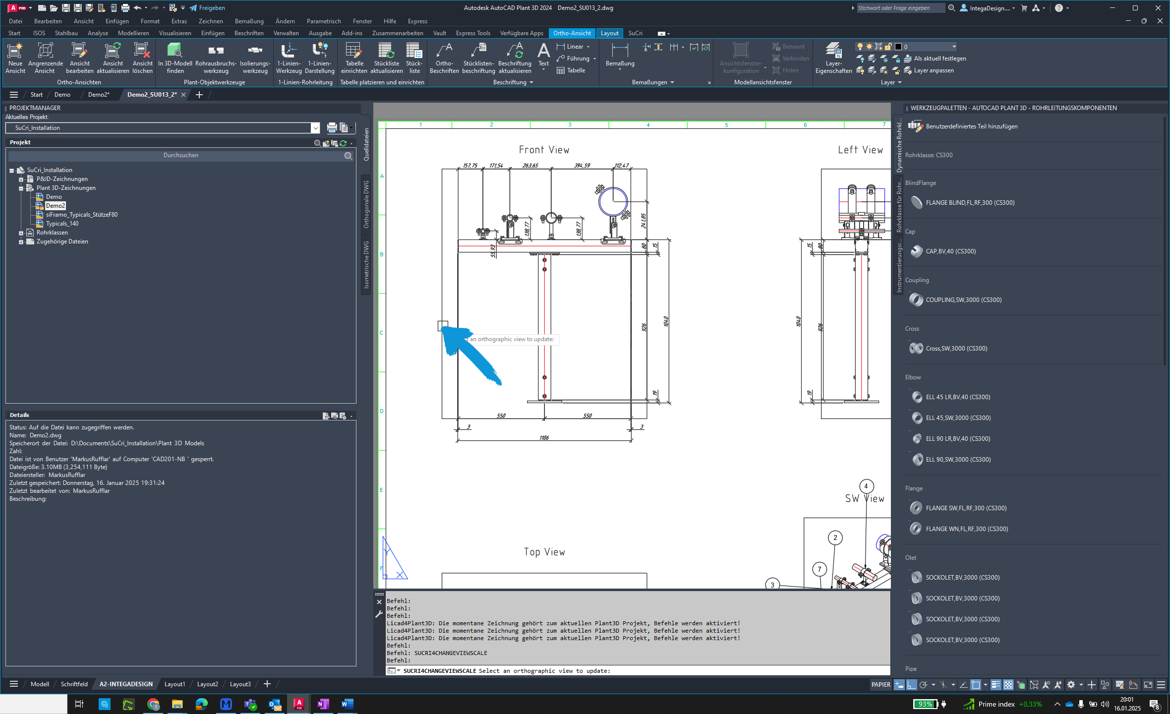 Select viewport in AutoCAD Plant3D