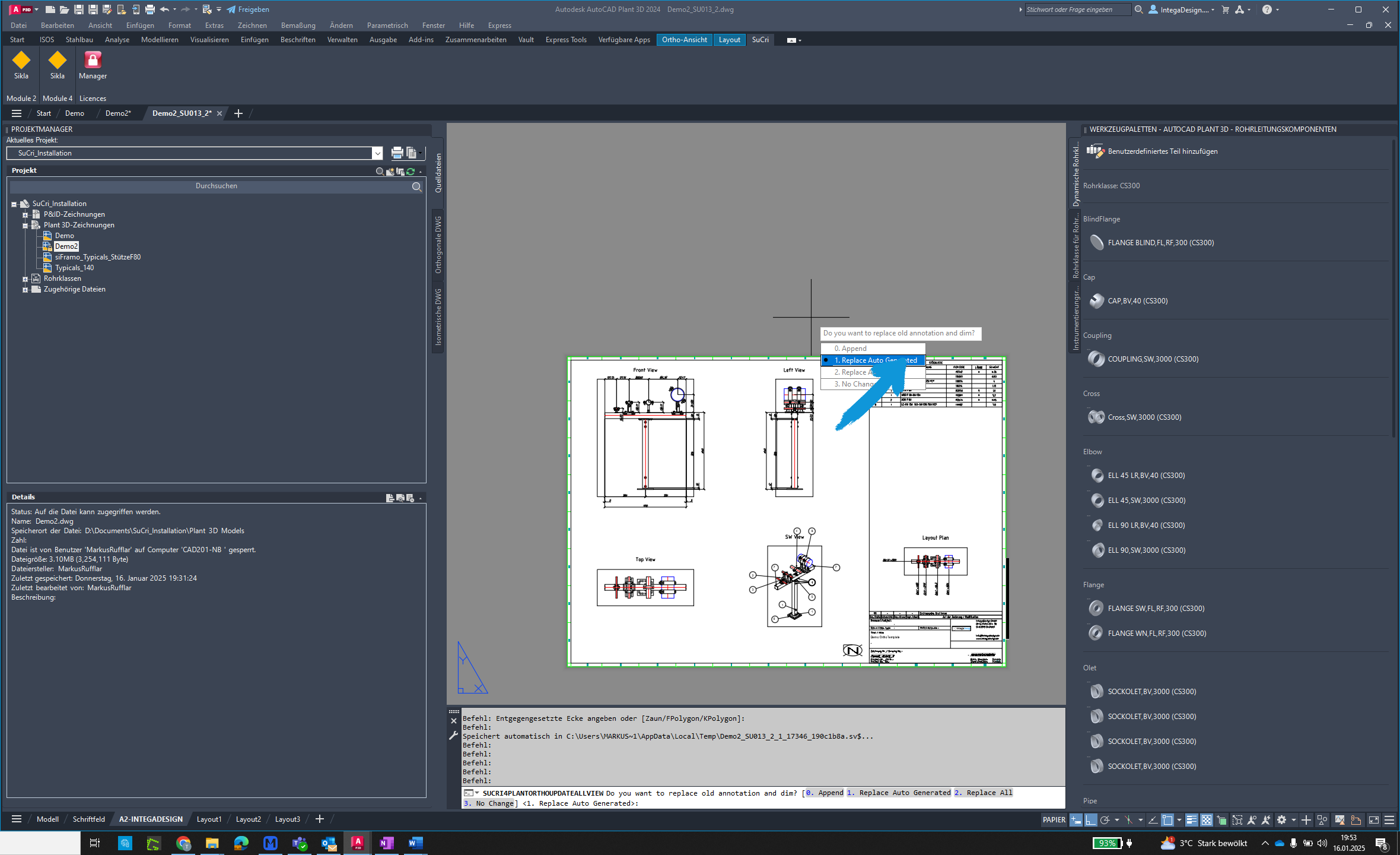 Ansichten erfolgreich aktualisiert in AutoCAD Plant3D