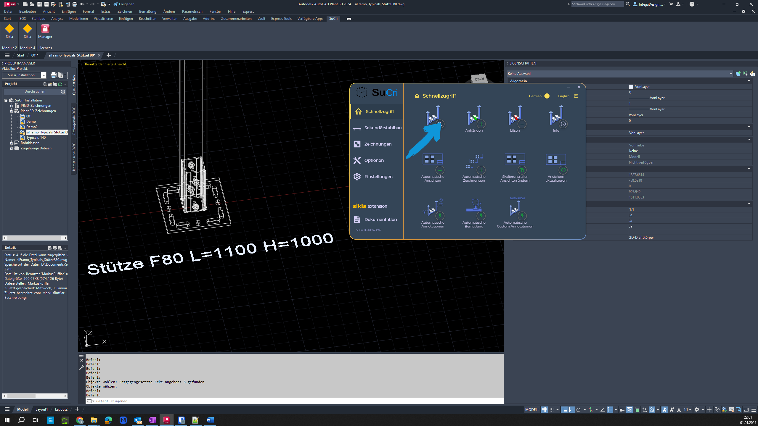 Selecting a component in AutoCAD Plant3D