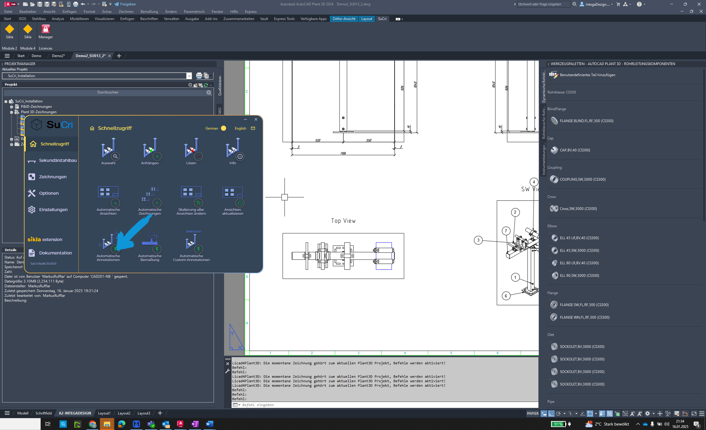 Automatische Annotationen in AutoCAD Plant3D