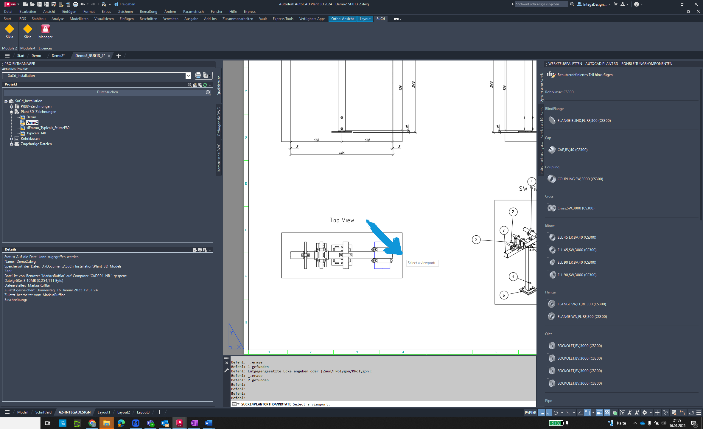 Ansichtsfenster auswählen in AutoCAD Plant3D