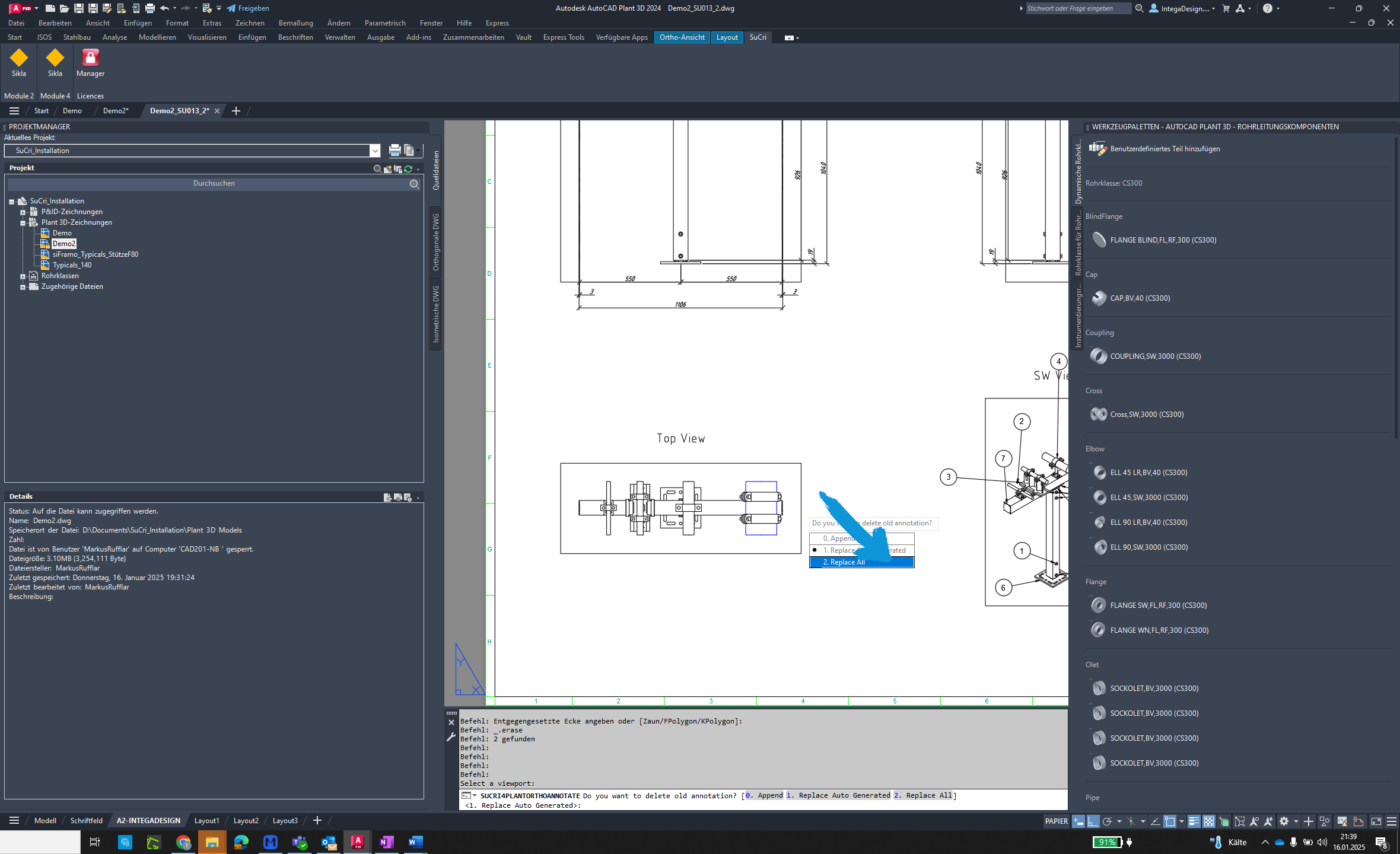 Beschriftungsoption wählen in AutoCAD Plant3D