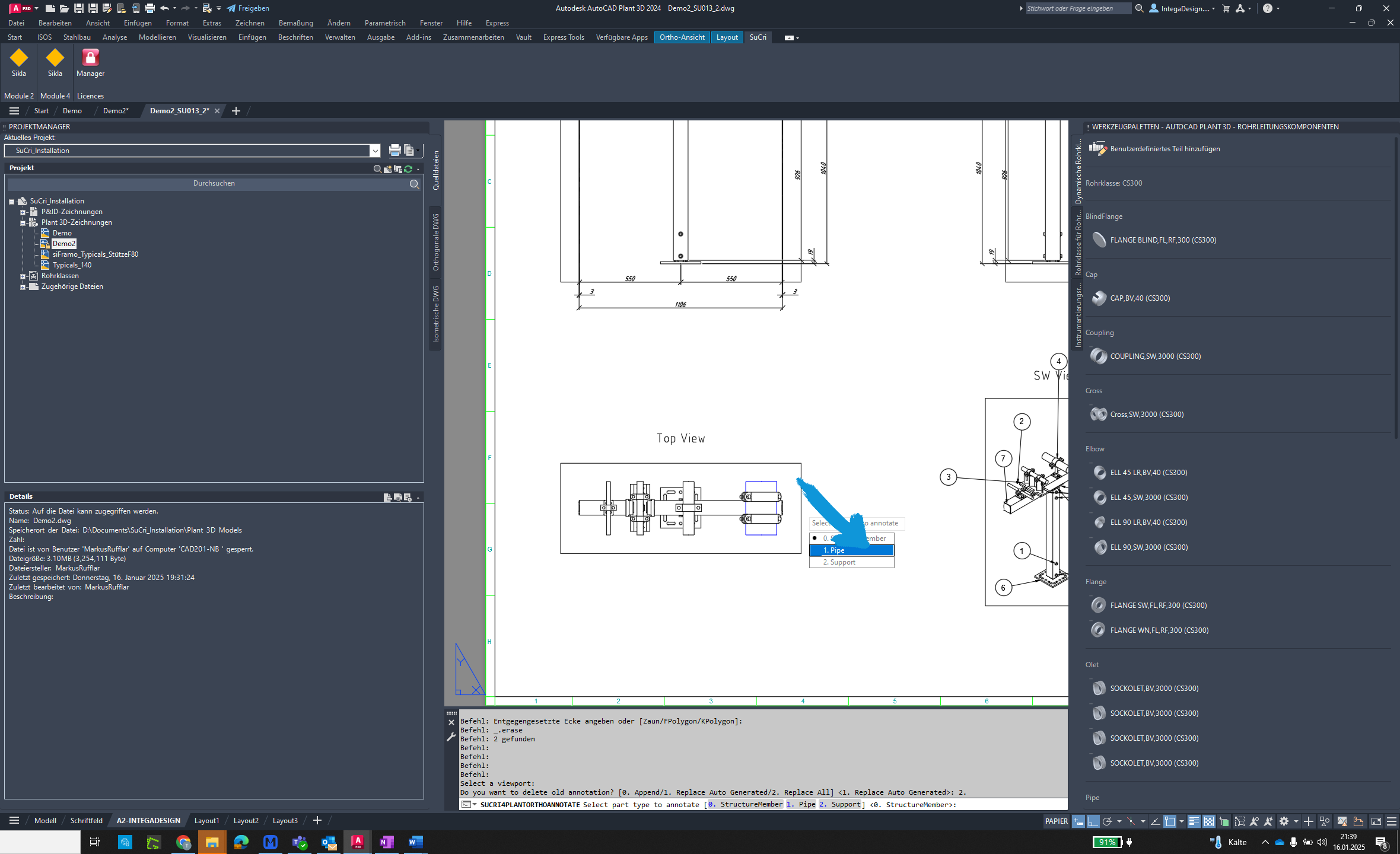 Parameter erfassen in AutoCAD Plant3D