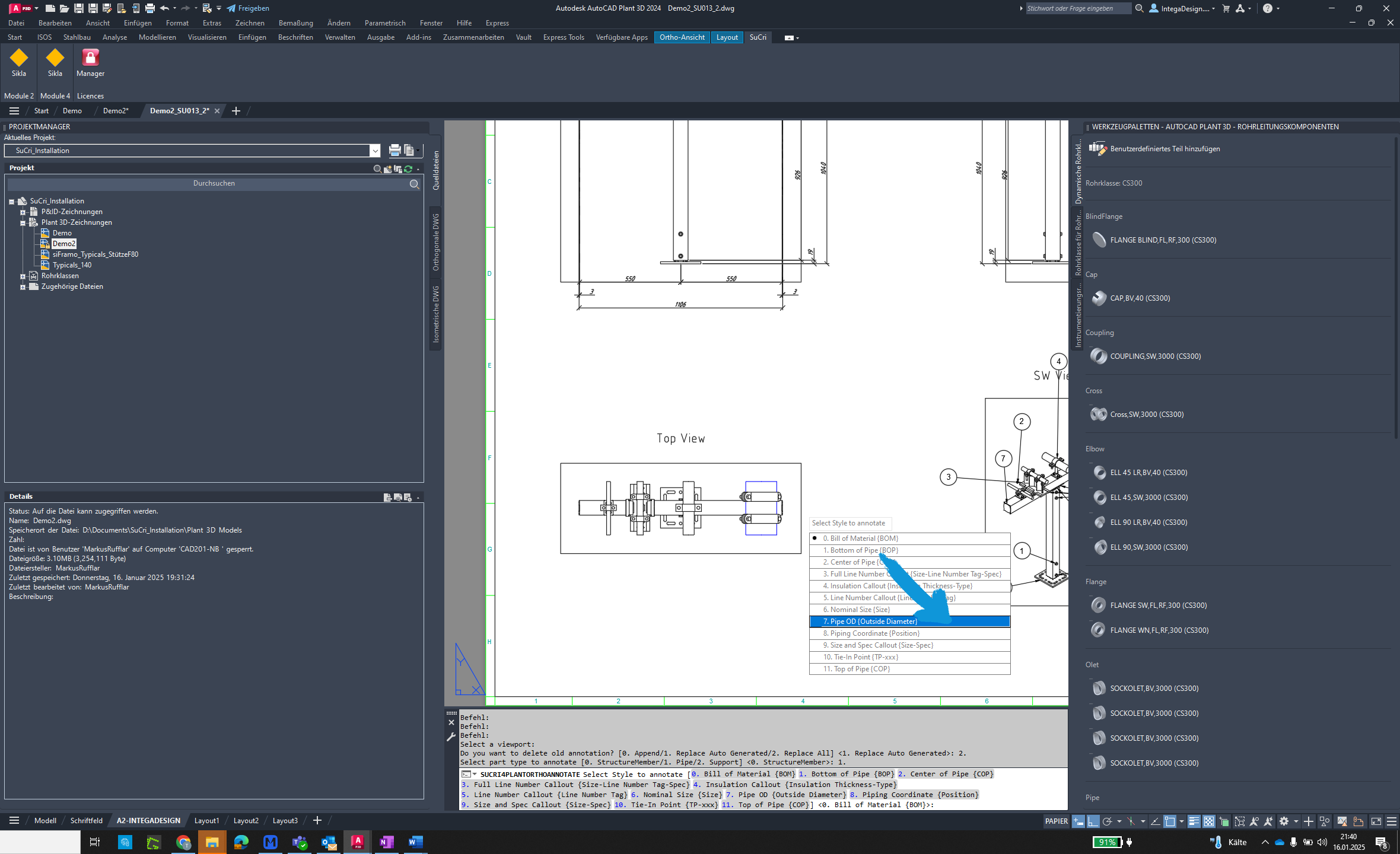 Objektklasse auswählen in AutoCAD Plant3D