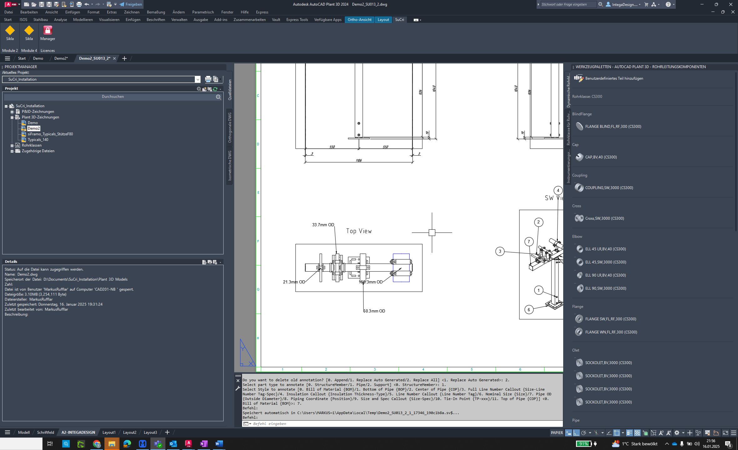 Erfolg überprüfen in AutoCAD Plant3D