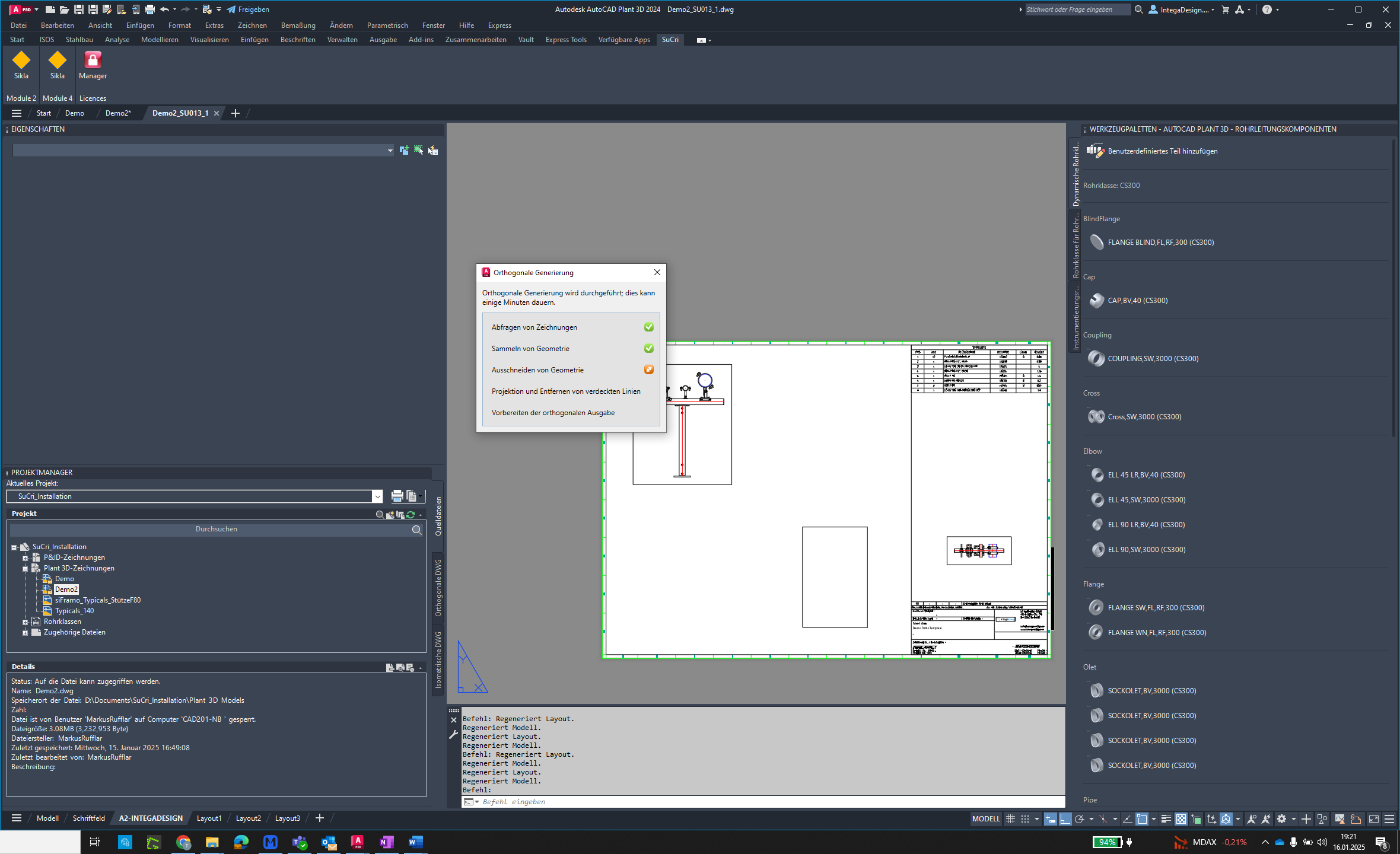 Drawing successfully created in AutoCAD Plant3D