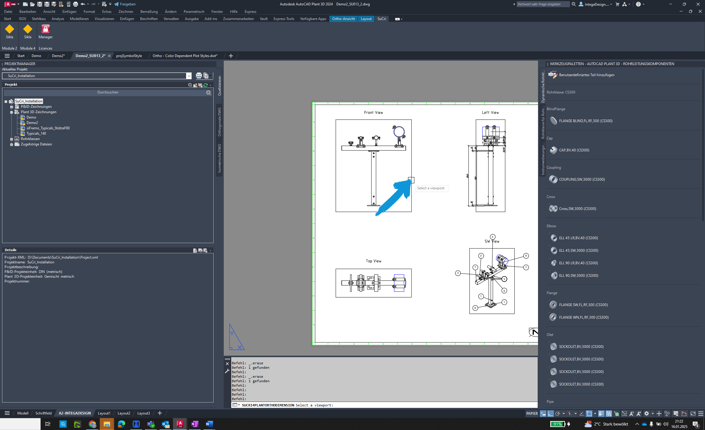 Ansichtsfenster auswählen in AutoCAD Plant3D