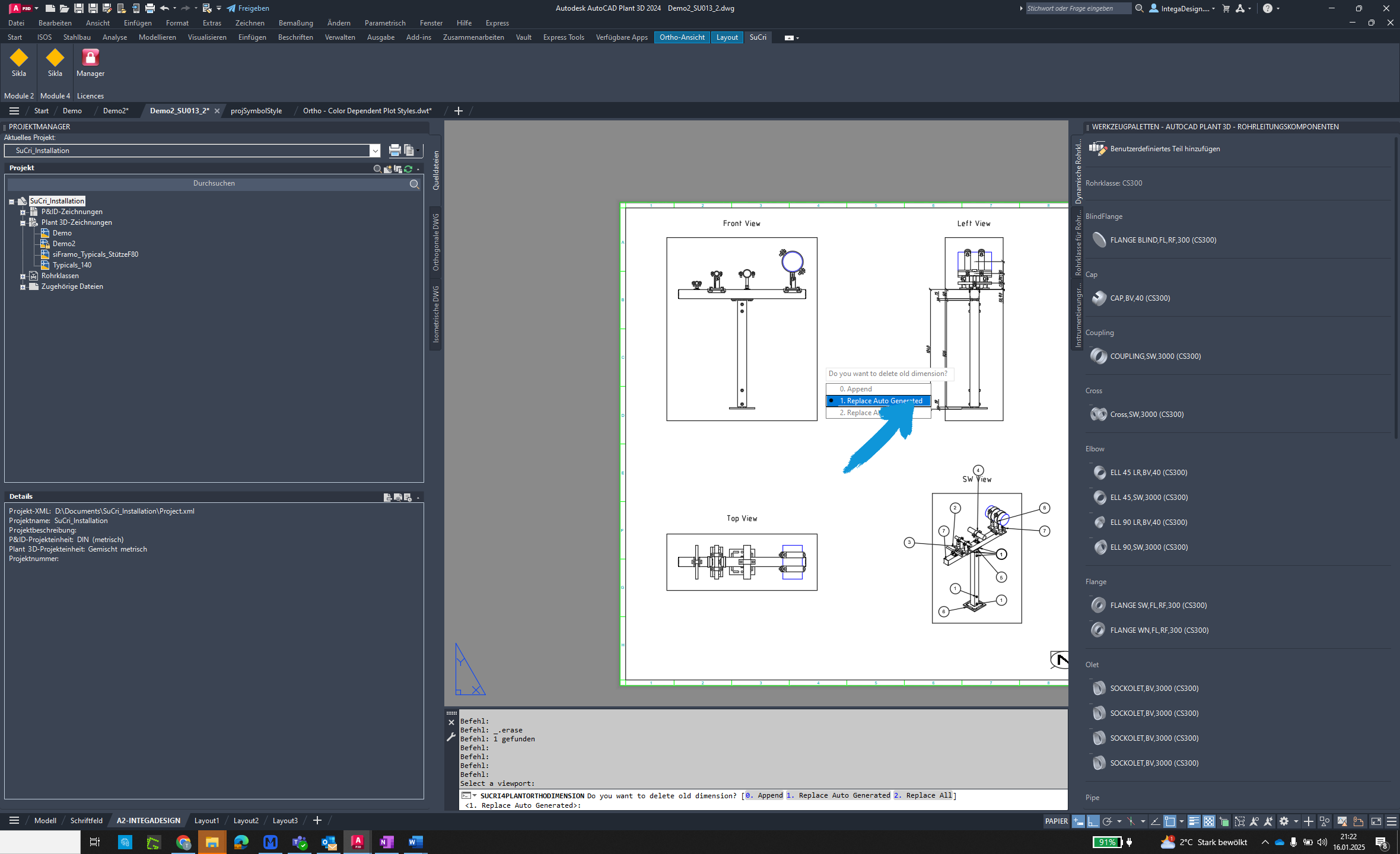 Bemaßungsoption wählen in AutoCAD Plant3D