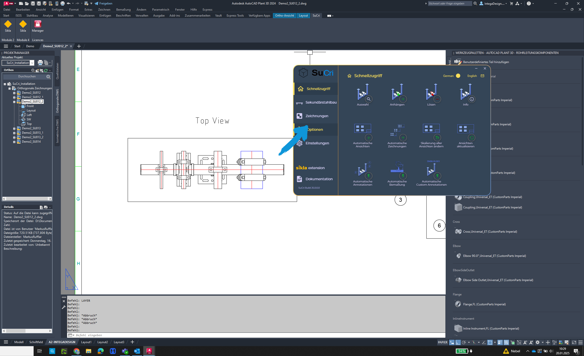 Optionen in AutoCAD Plant3D