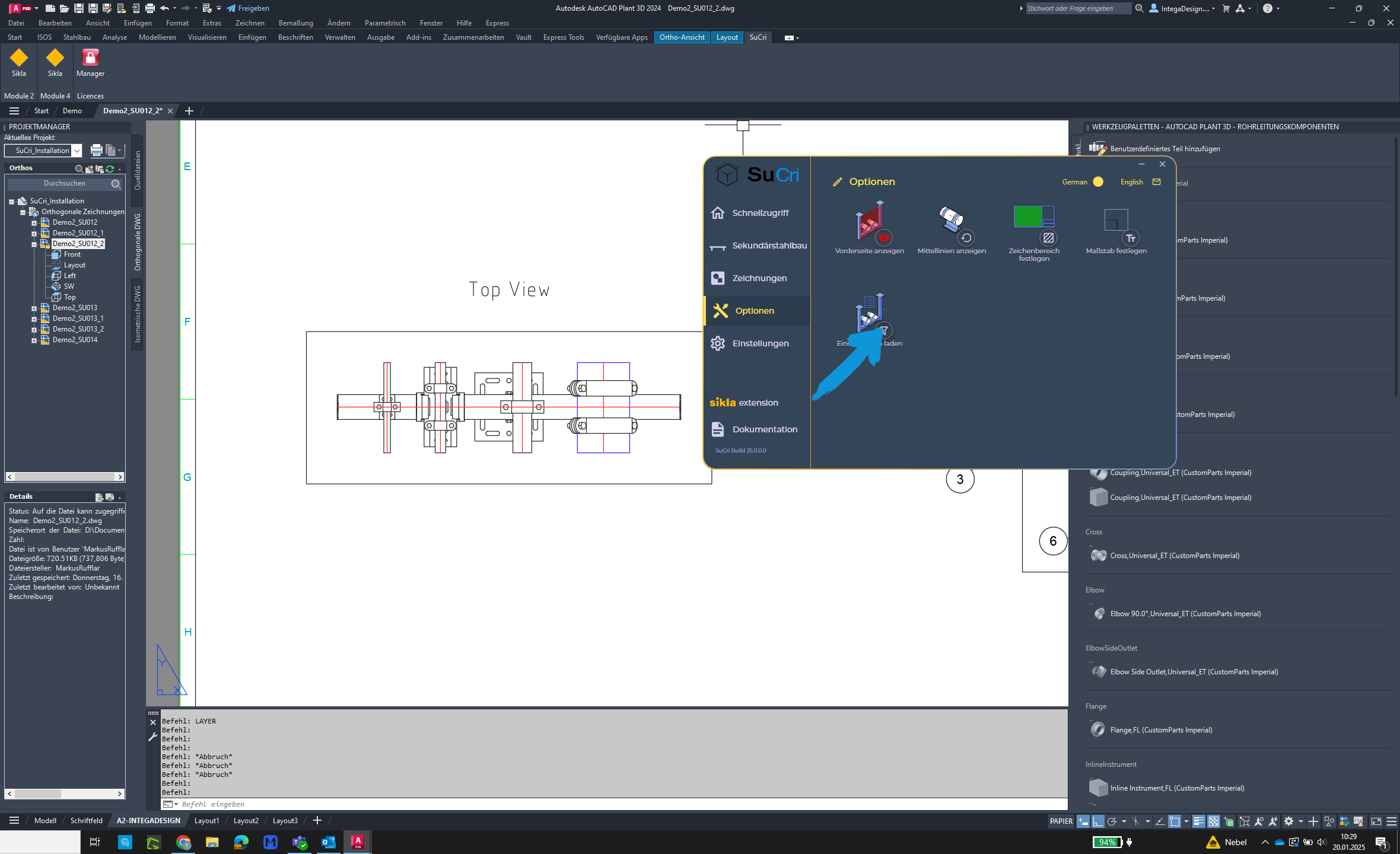 Einstellungen laden in AutoCAD Plant3D