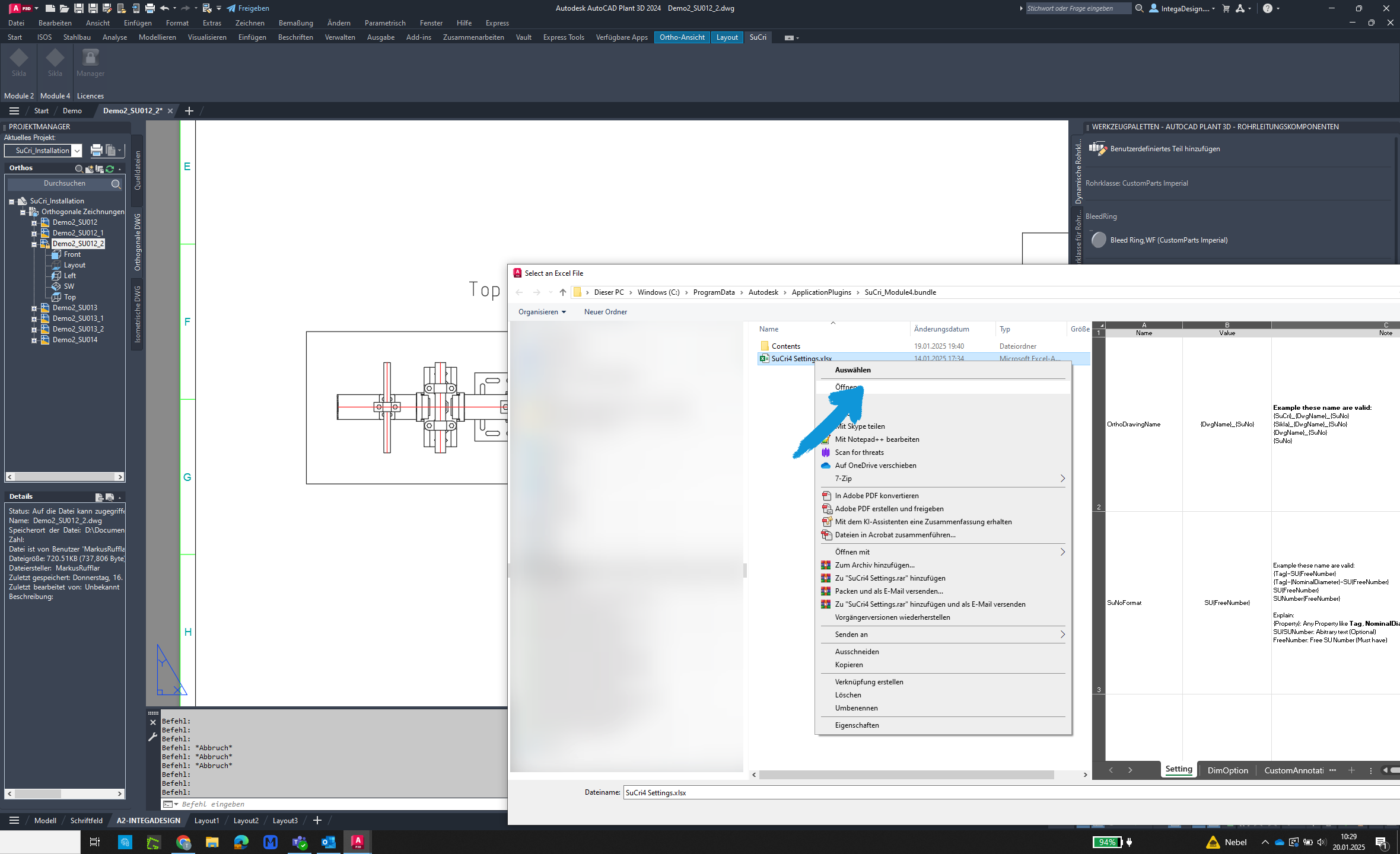 Datei öffnen in AutoCAD Plant3D