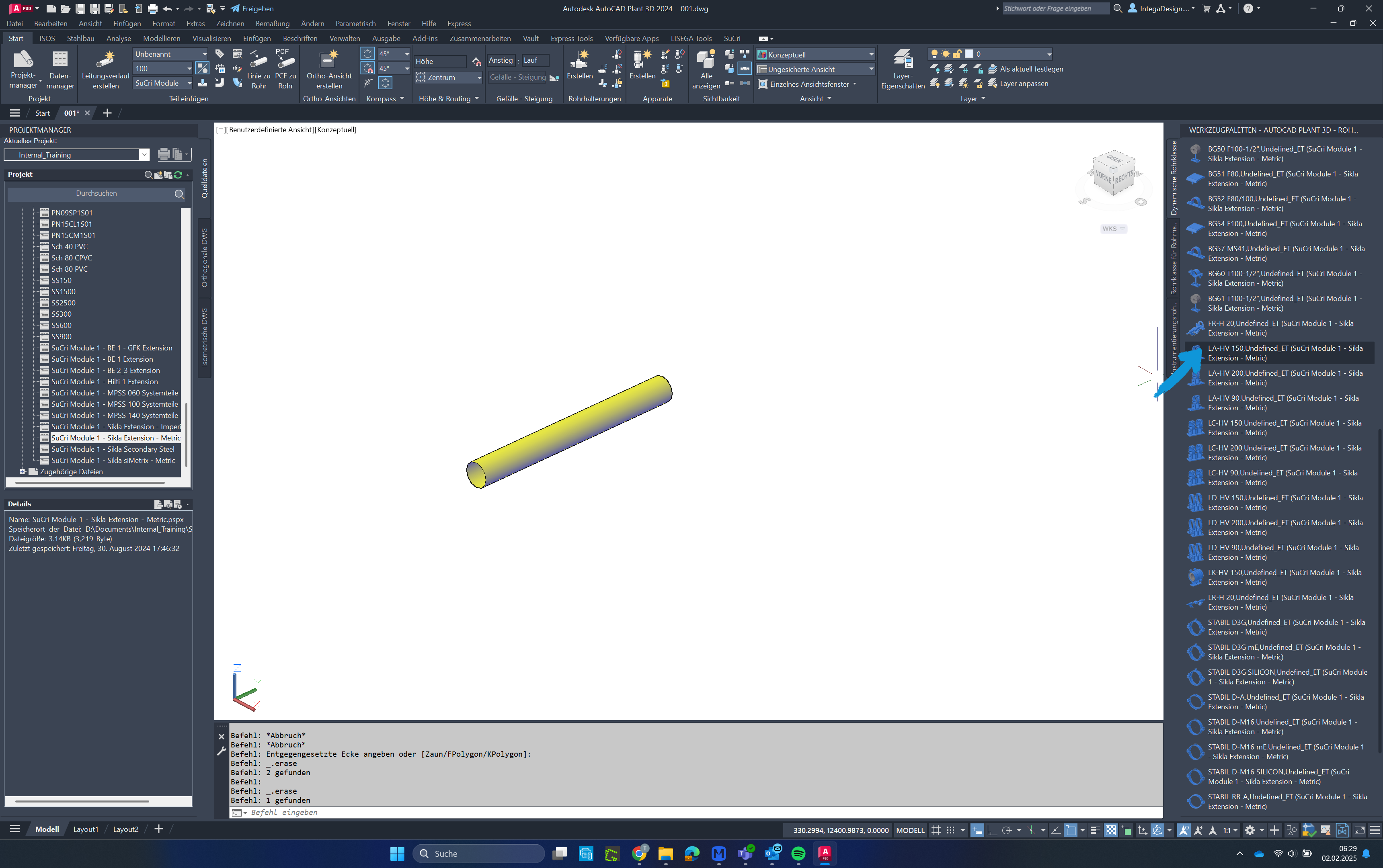 Placing the support in AutoCAD Plant3D