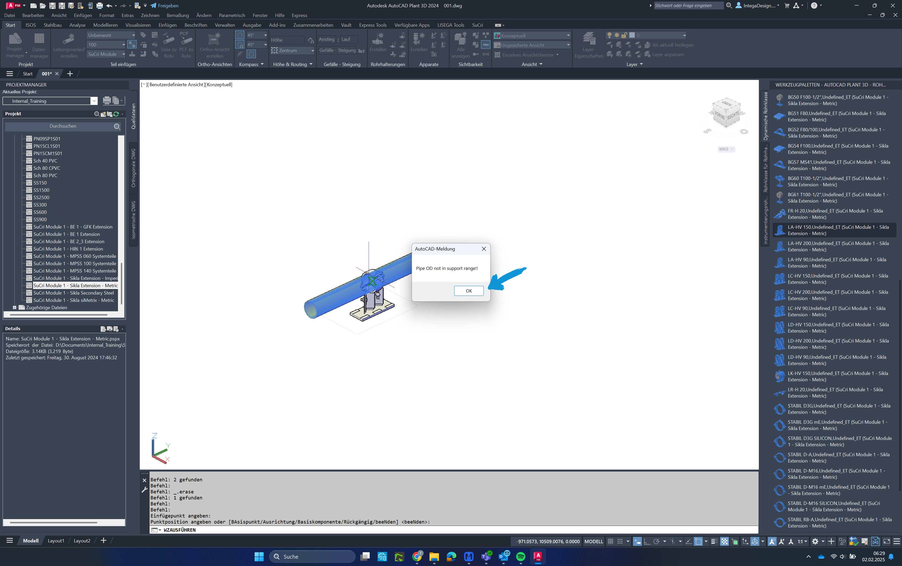 OK button in AutoCAD Plant3D