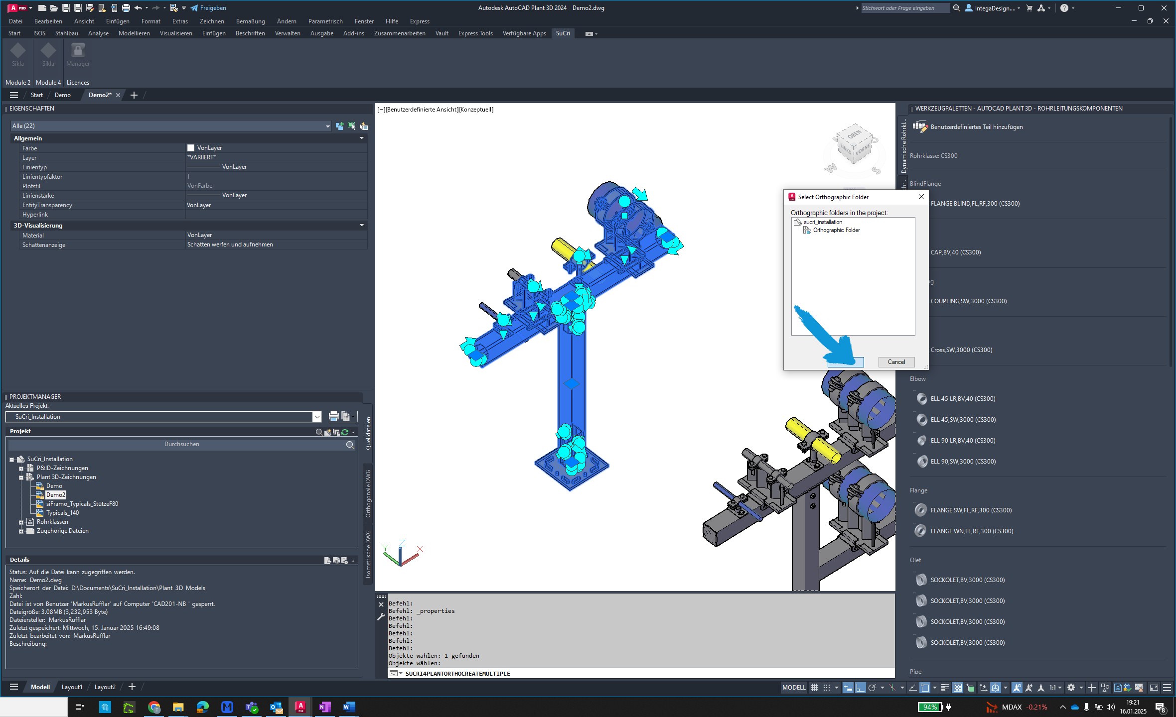 Confirm ortho template in AutoCAD Plant3D