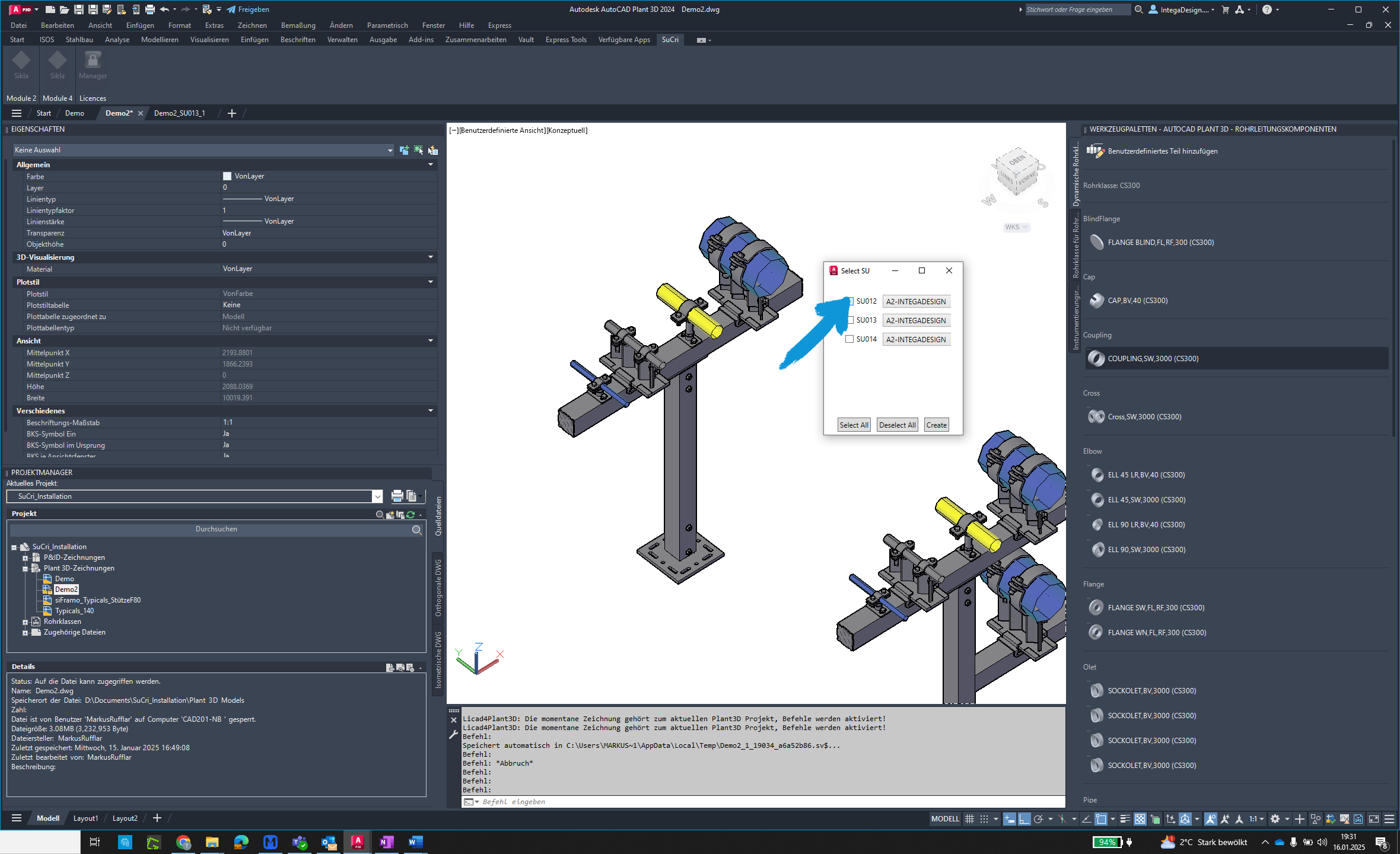 Select assemblies in AutoCAD Plant3D