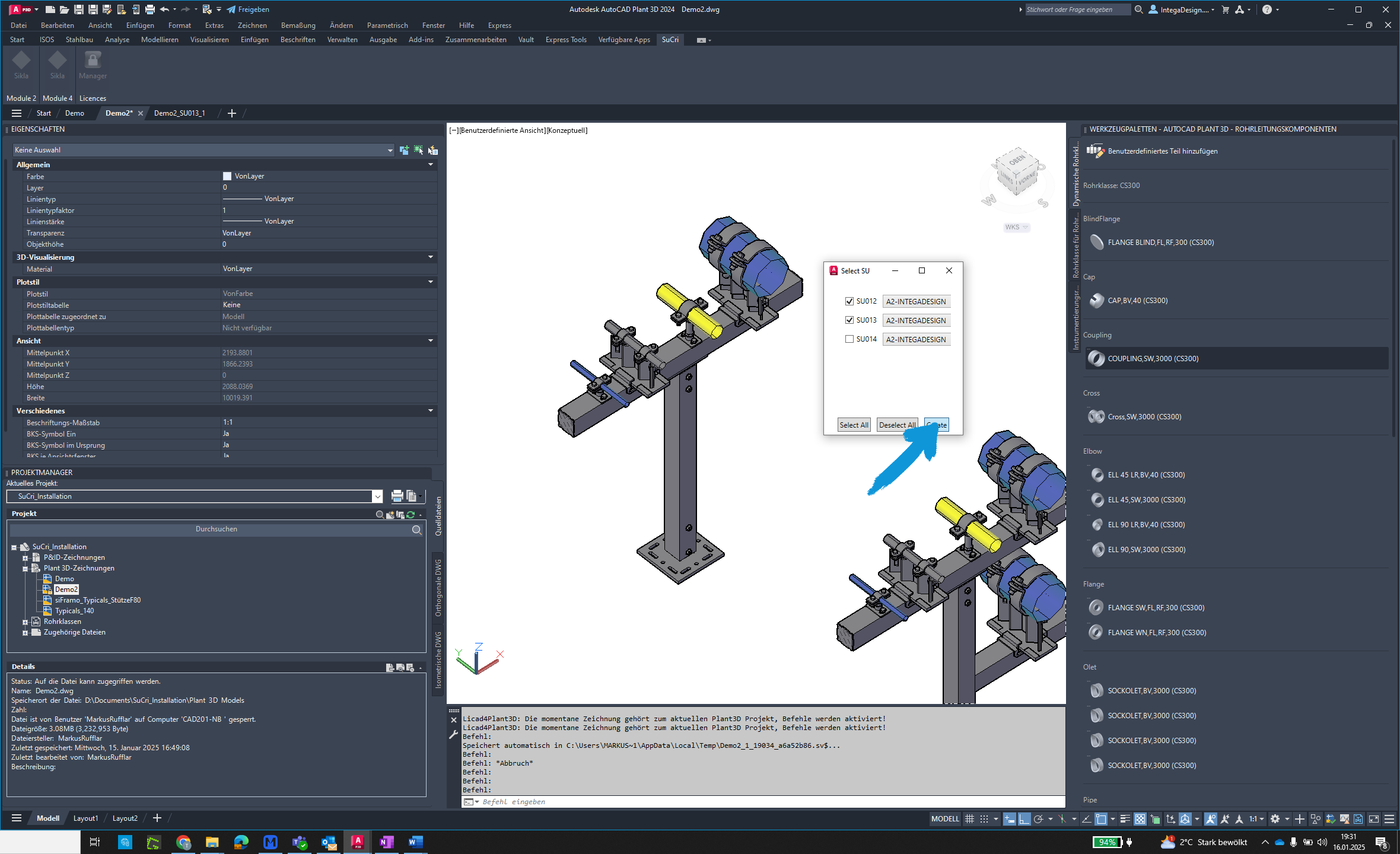 Create drawings in AutoCAD Plant3D