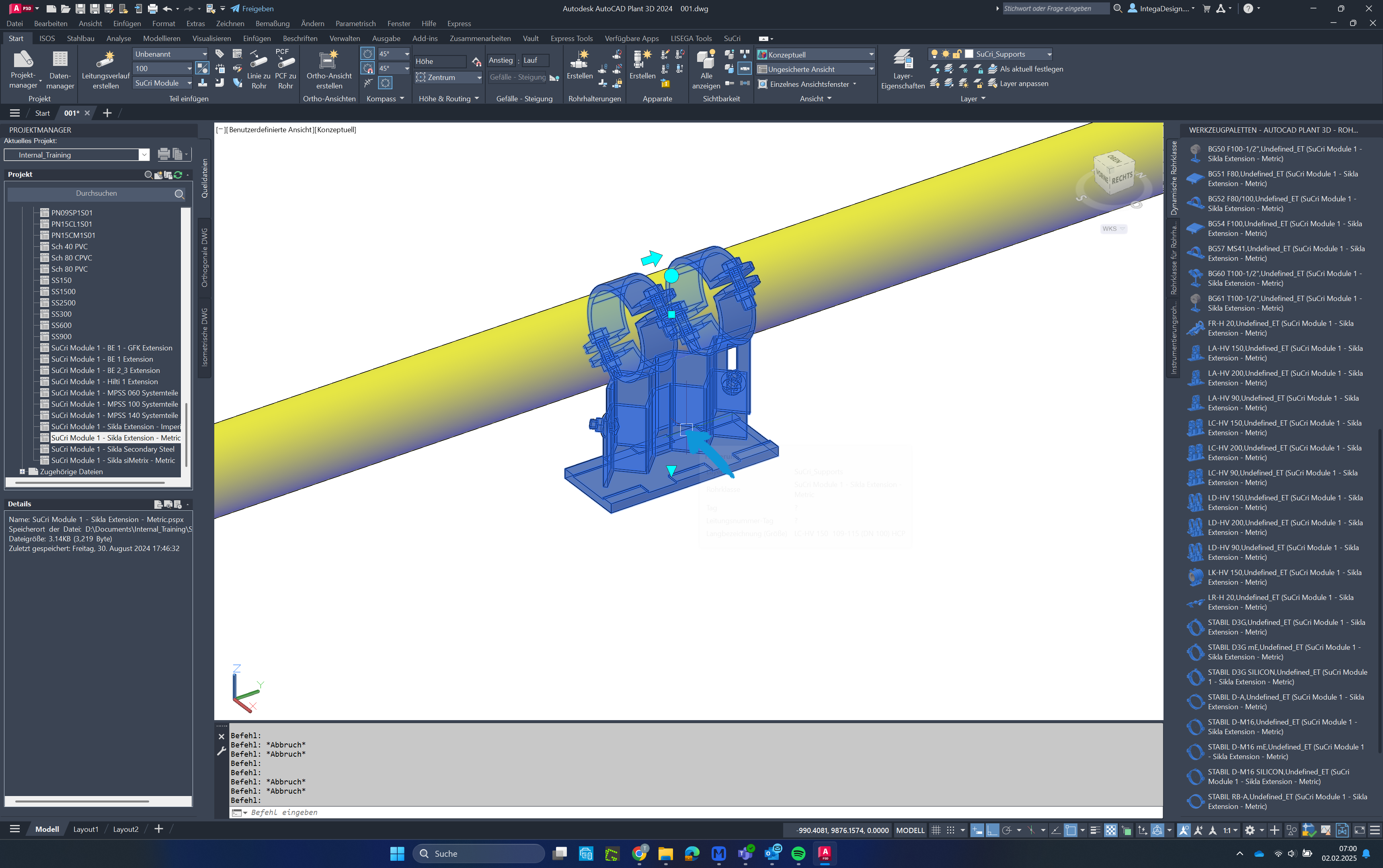 Auswahl der Halterung in AutoCAD Plant3D