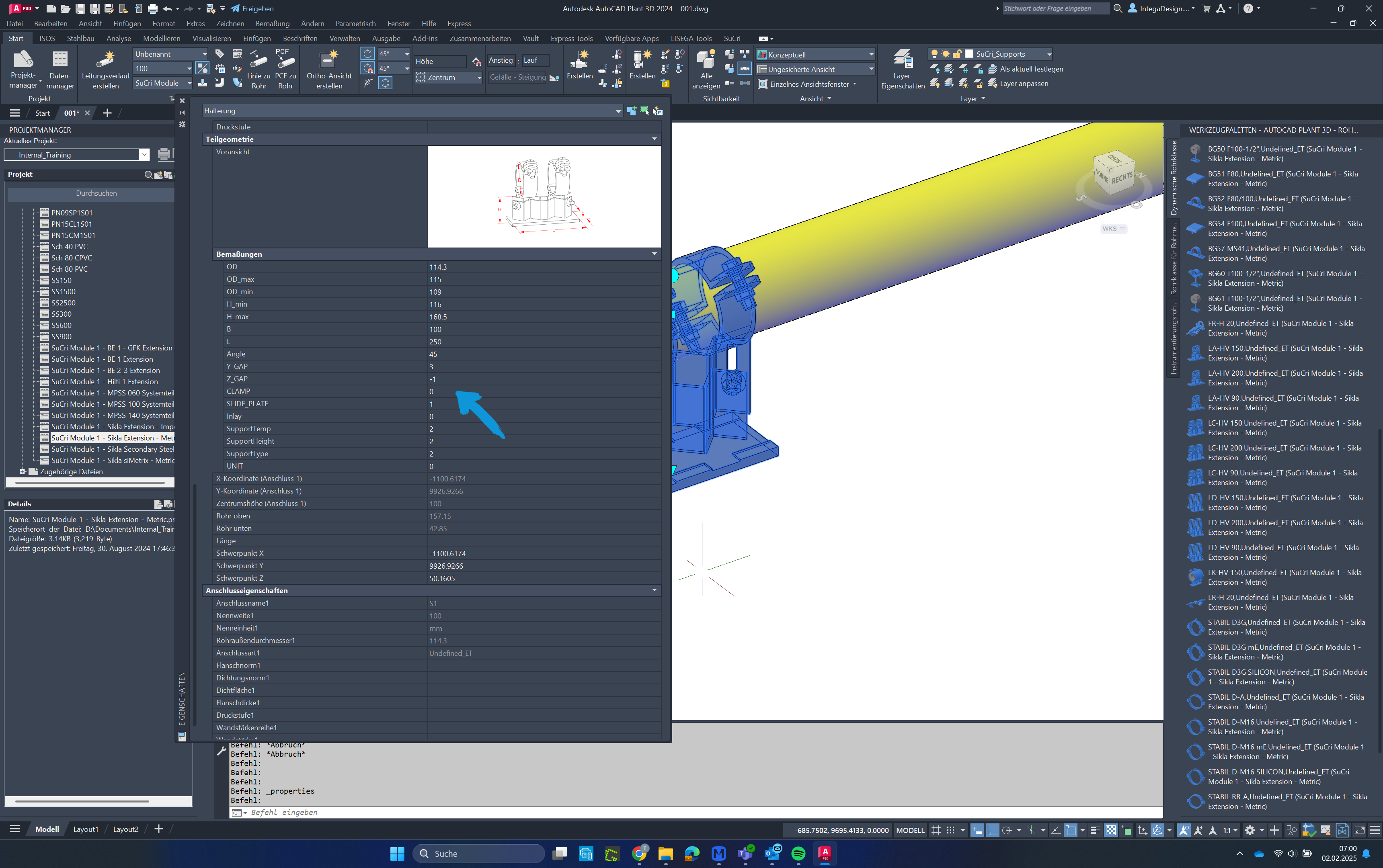 Eingabe des Clamp-Index in AutoCAD Plant3D