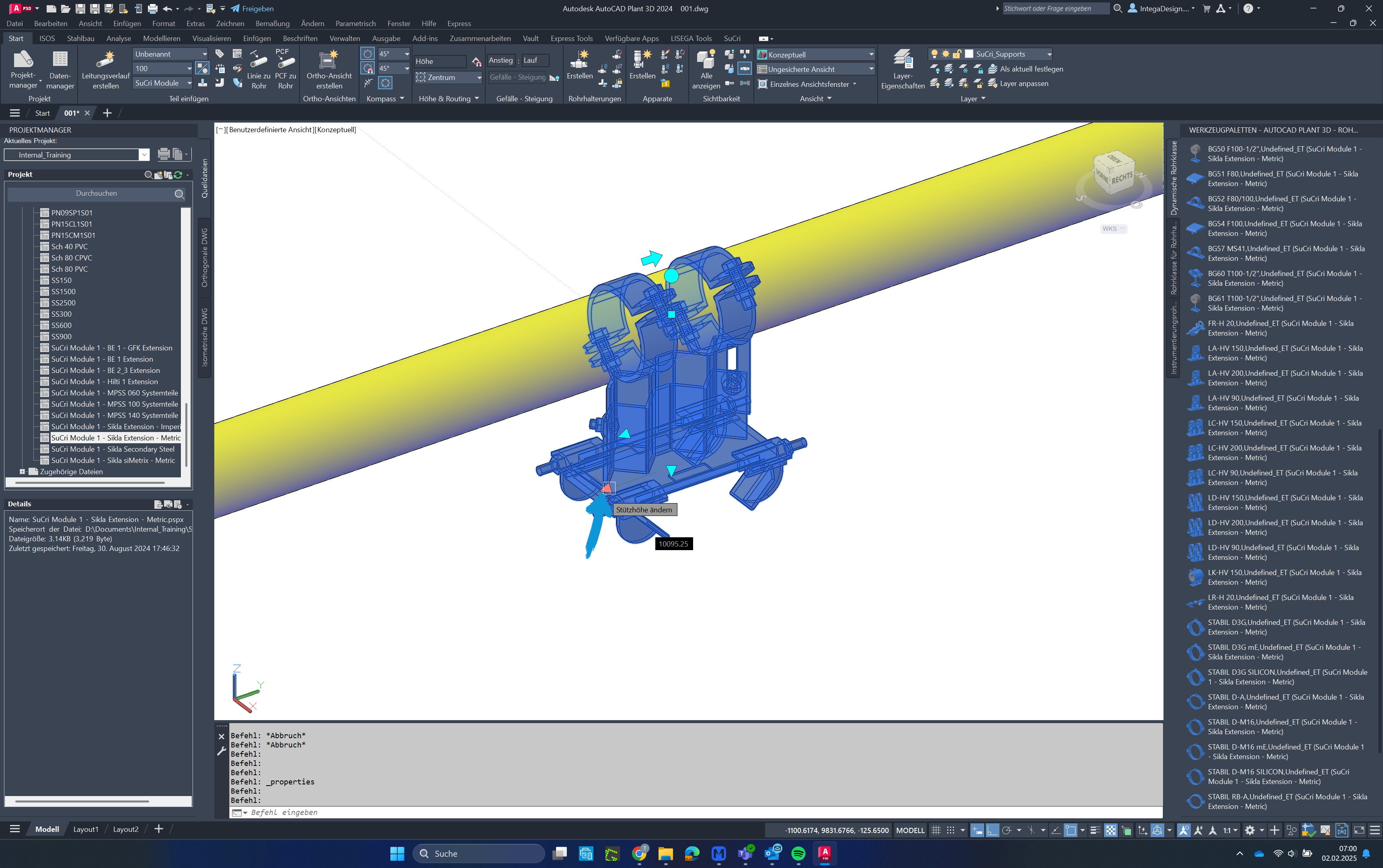 Verstellen des Klemmbereichs in AutoCAD Plant3D