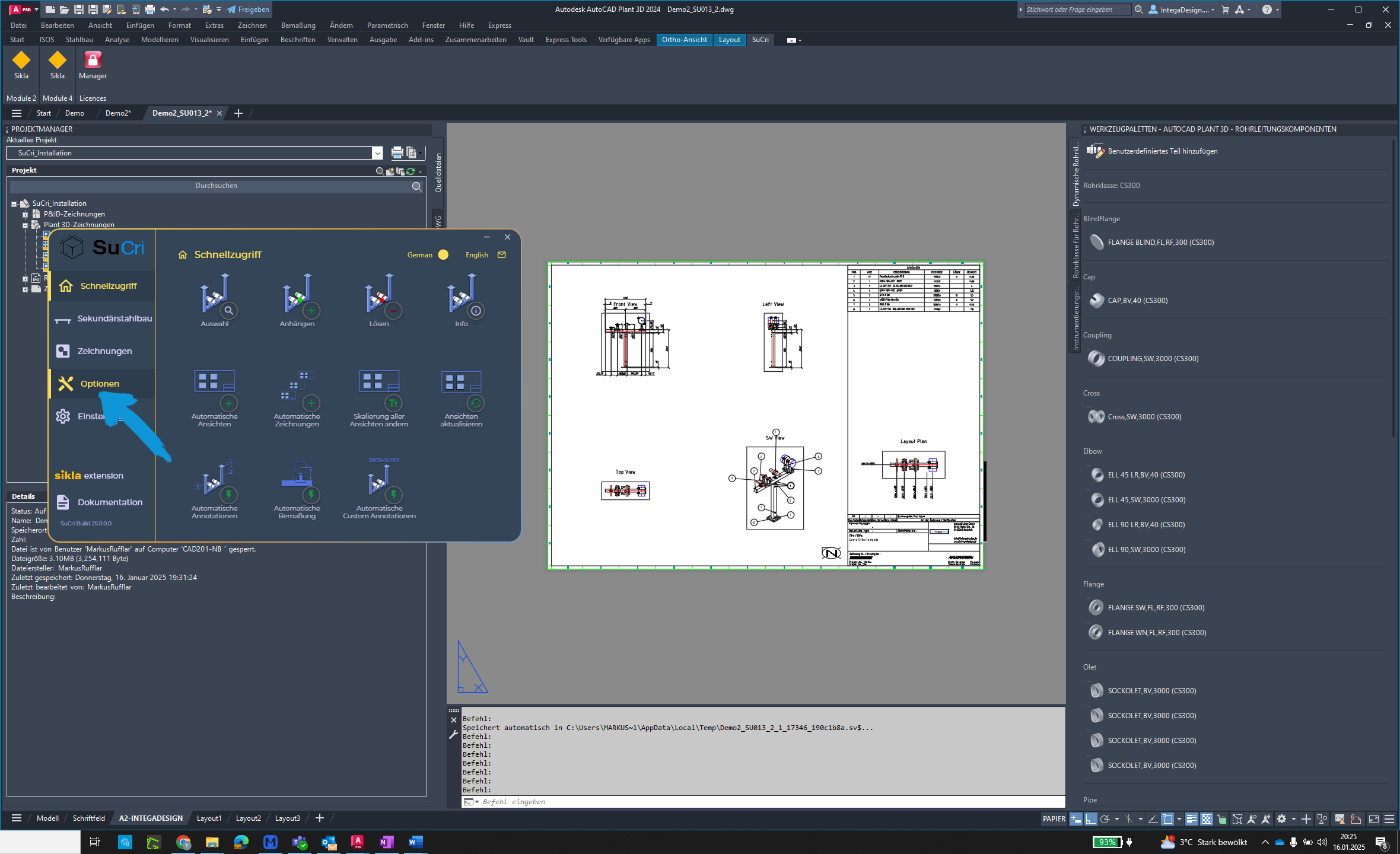 Find options in AutoCAD Plant3D