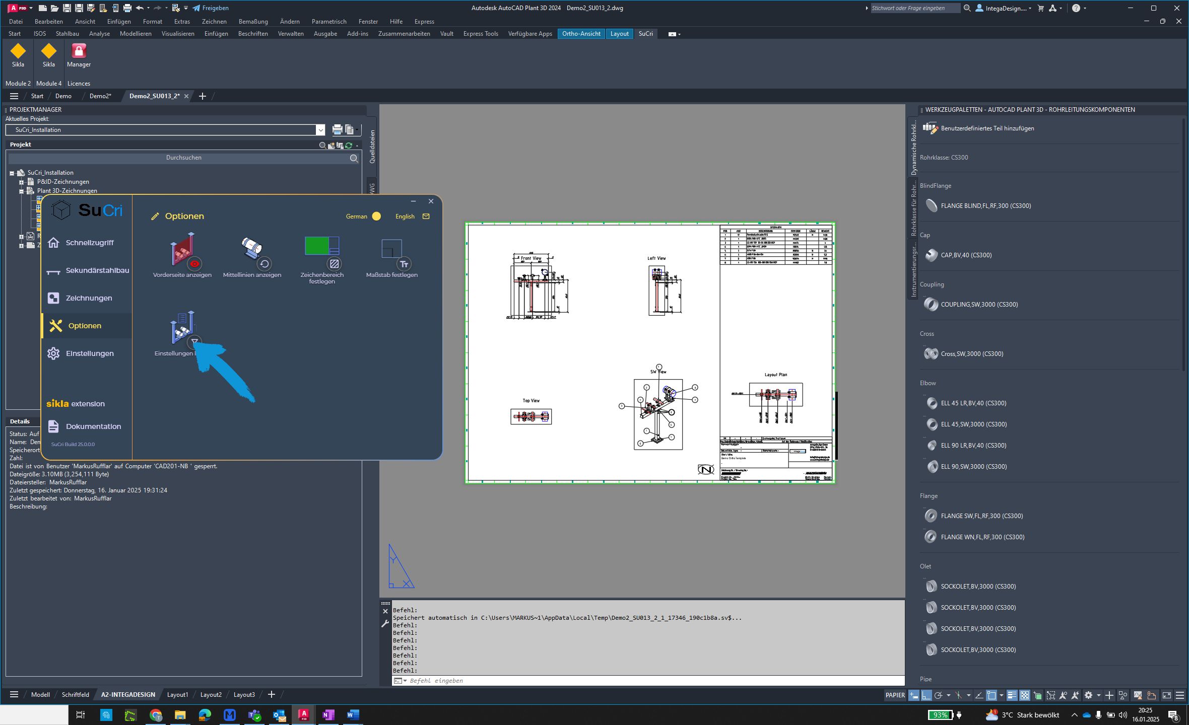 Load settings in AutoCAD Plant3D