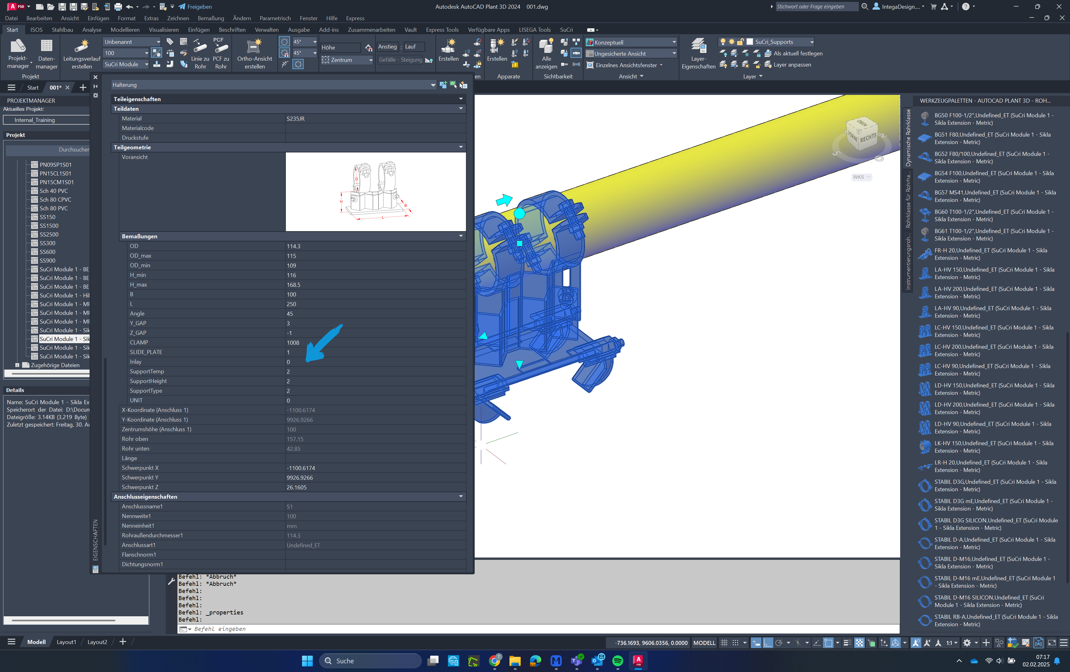 Ändern des Inlay-Parameters in AutoCAD Plant3D