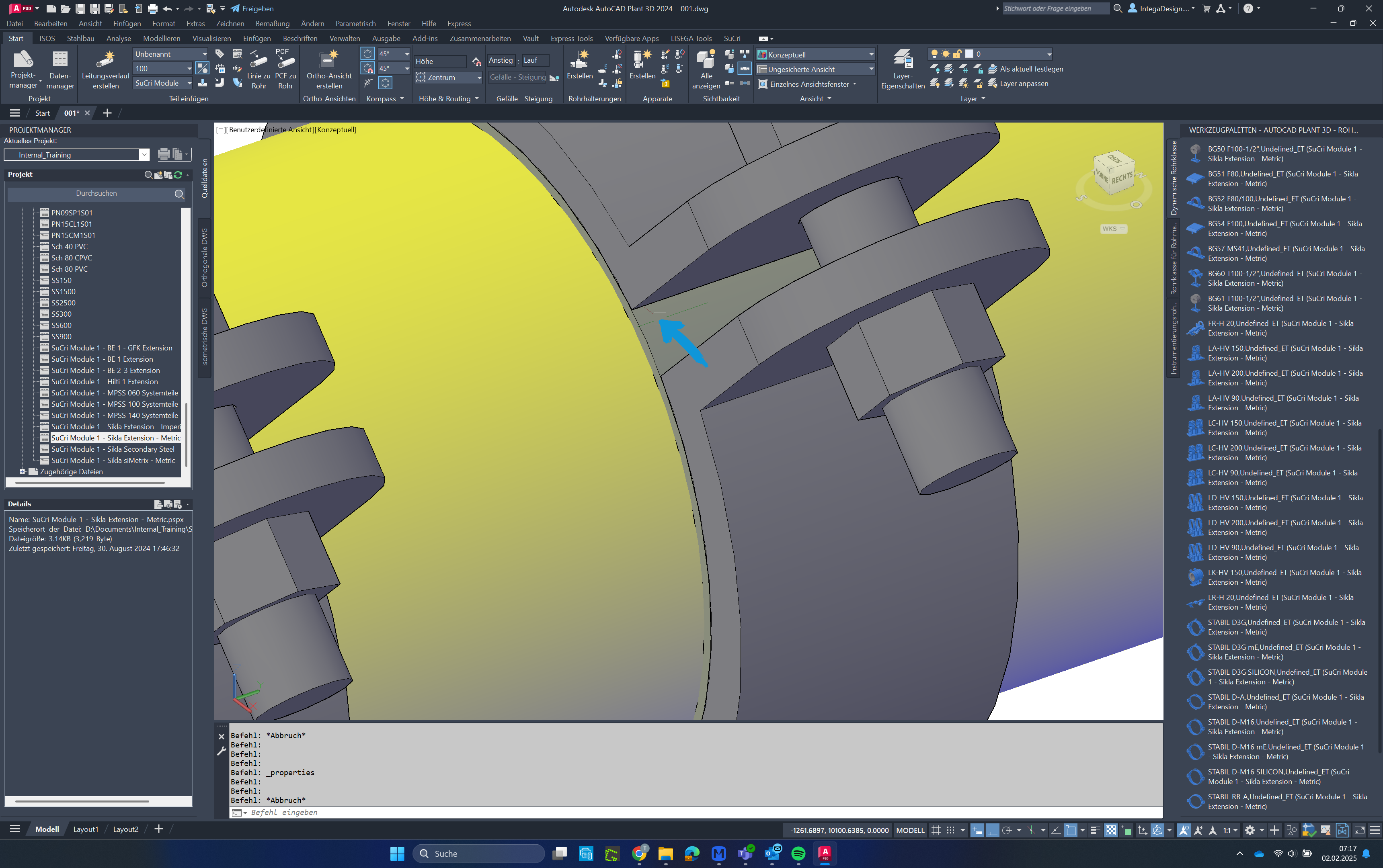 Prüfung der Einlagen in AutoCAD Plant3D