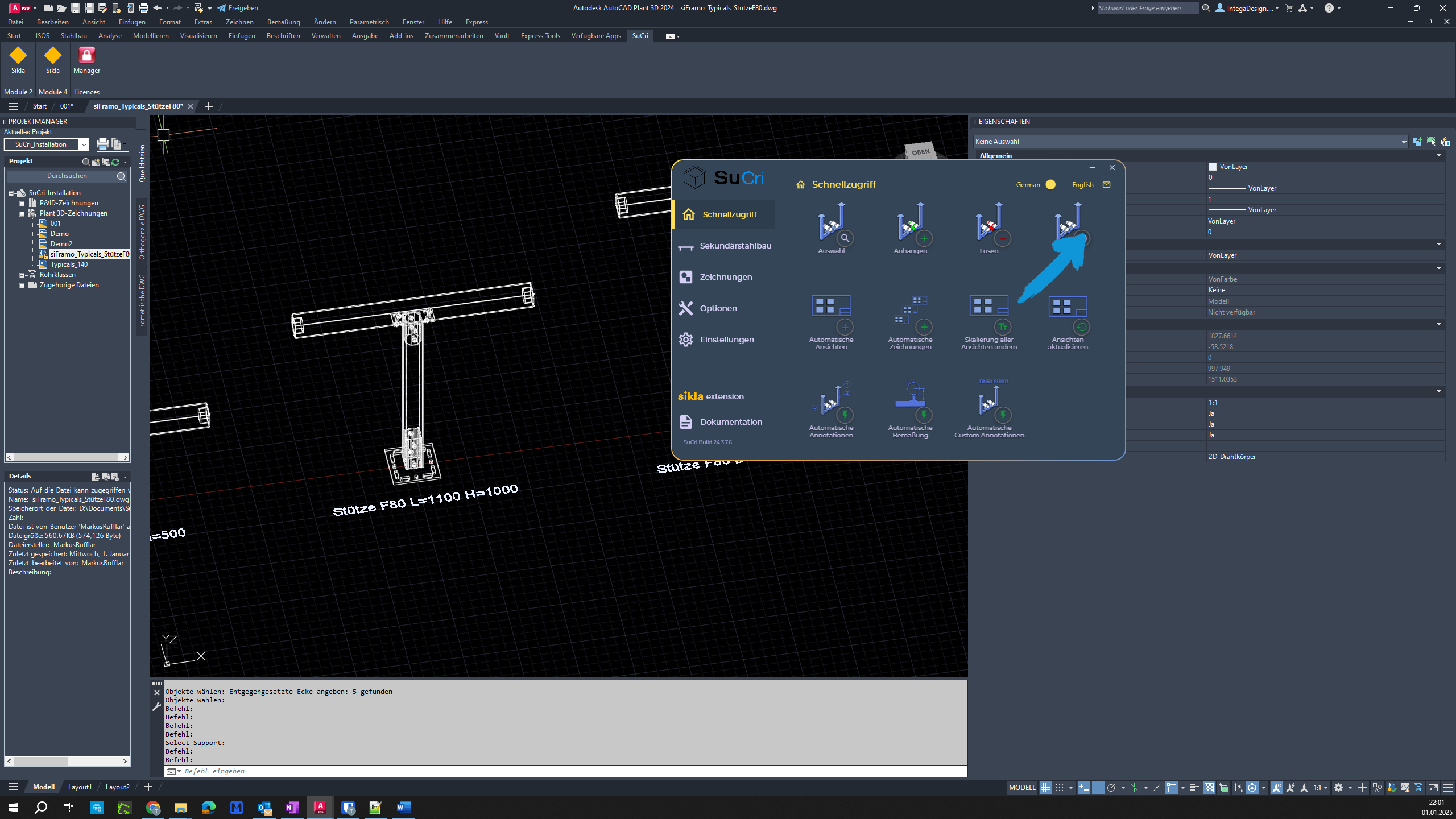 Button for Info function in AutoCAD Plant3D