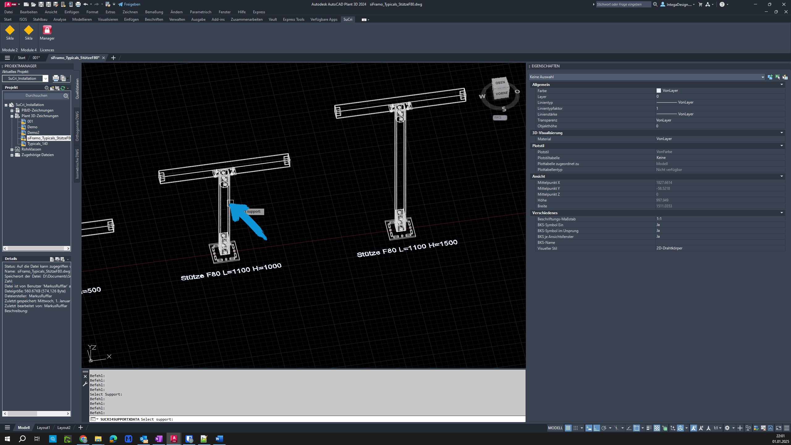 Select a component in AutoCAD Plant3D