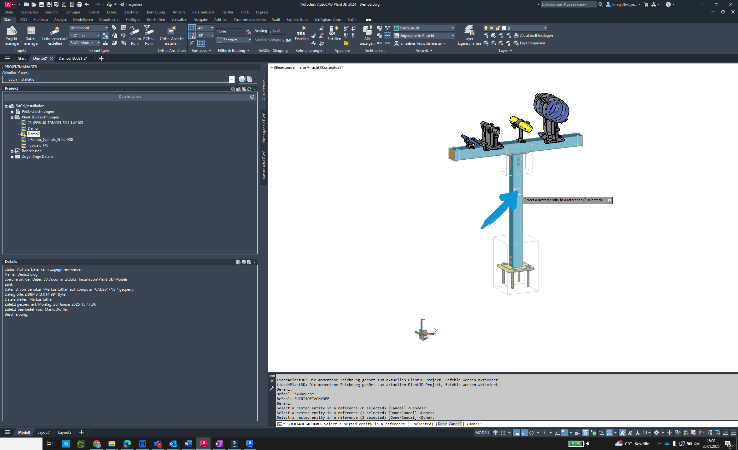 Confirm action in AutoCAD Plant3D