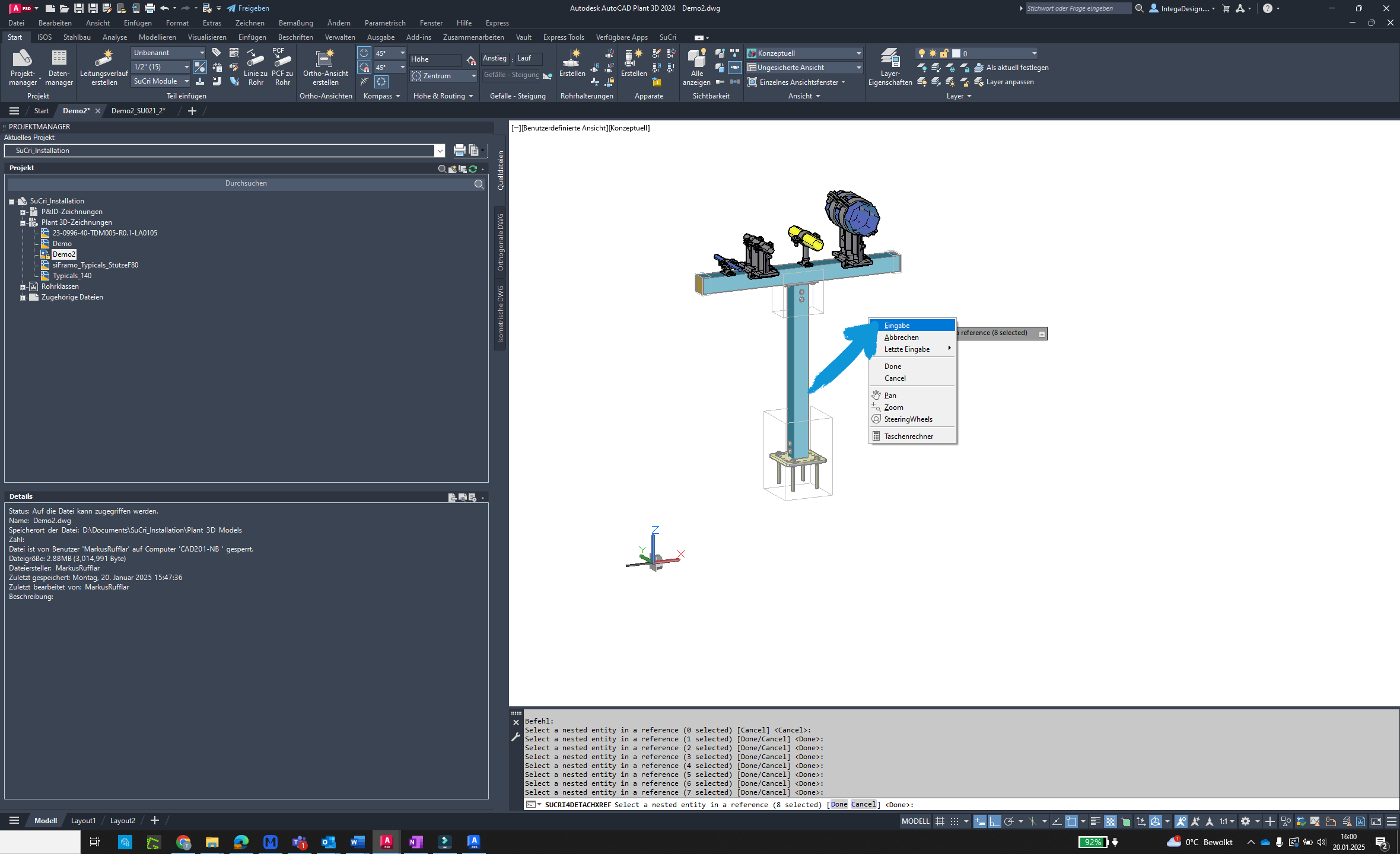 Confirm input in AutoCAD Plant3D