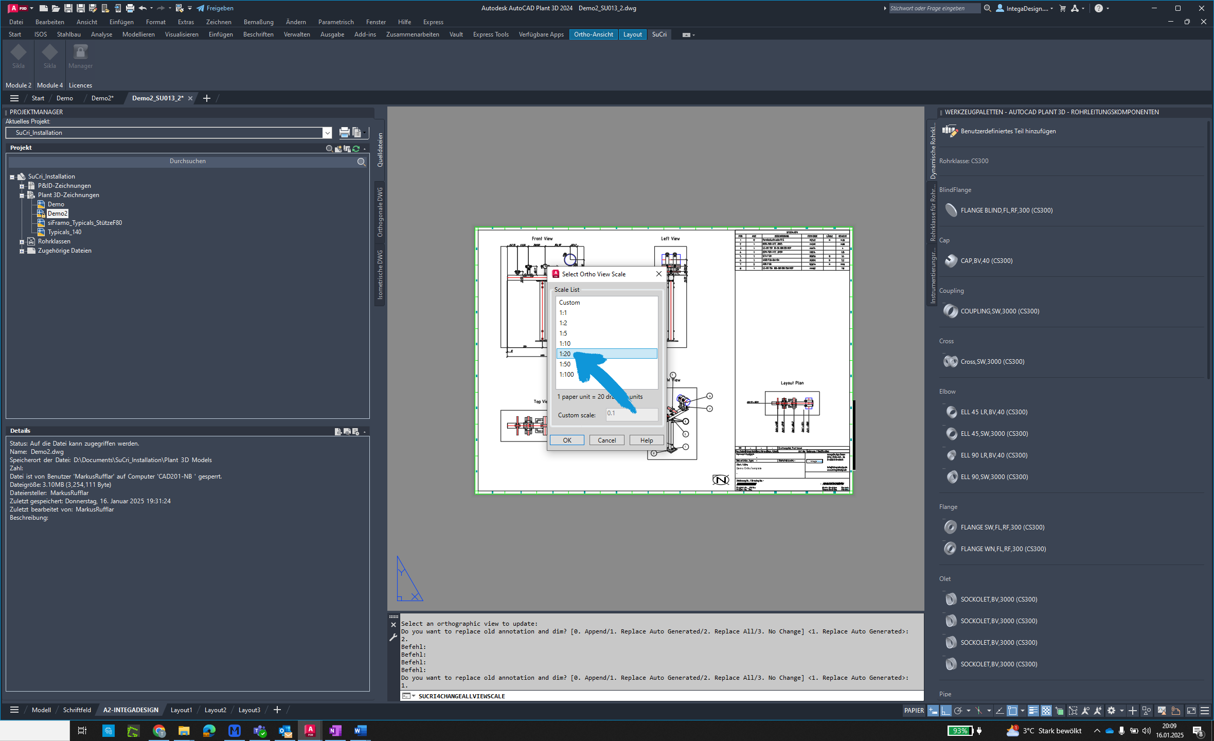 Set scaling factor in AutoCAD Plant3D