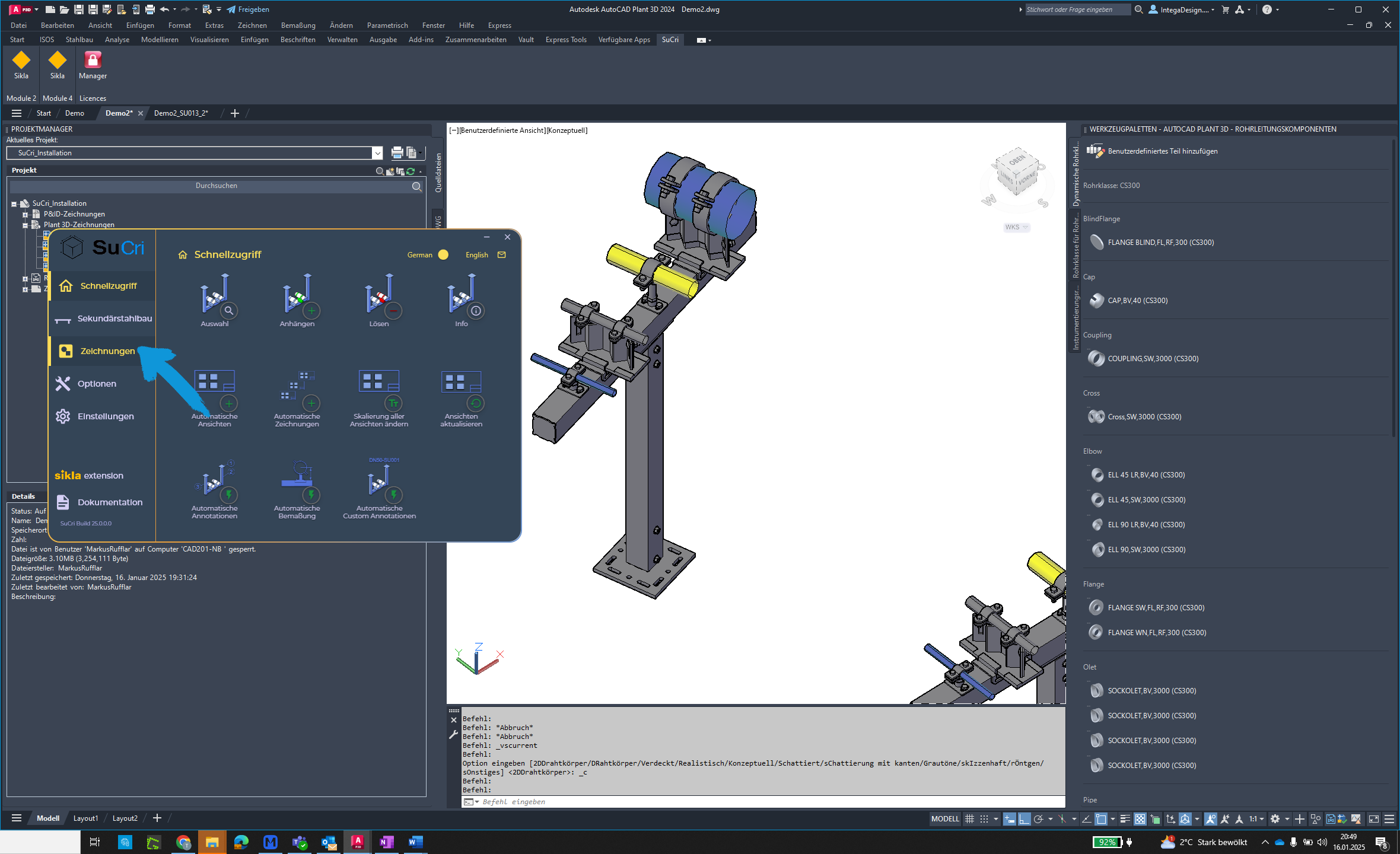 Select drawings in AutoCAD Plant3D