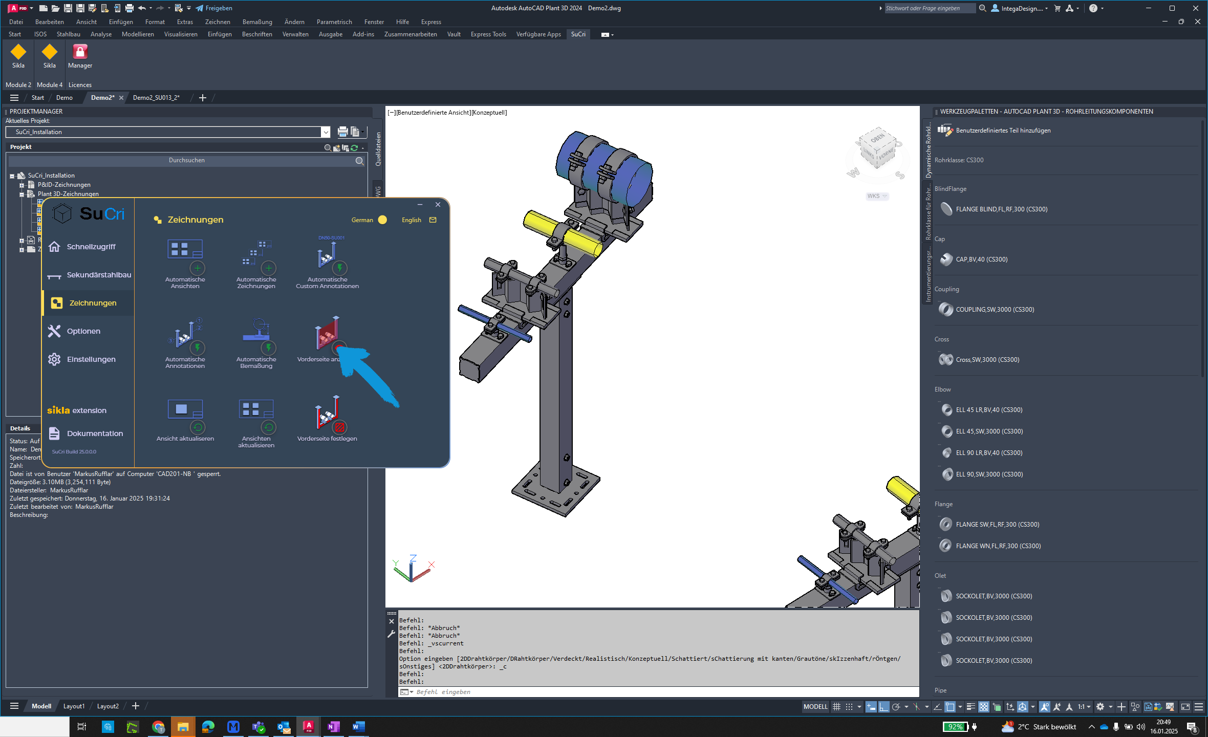 Show Front View in AutoCAD Plant3D