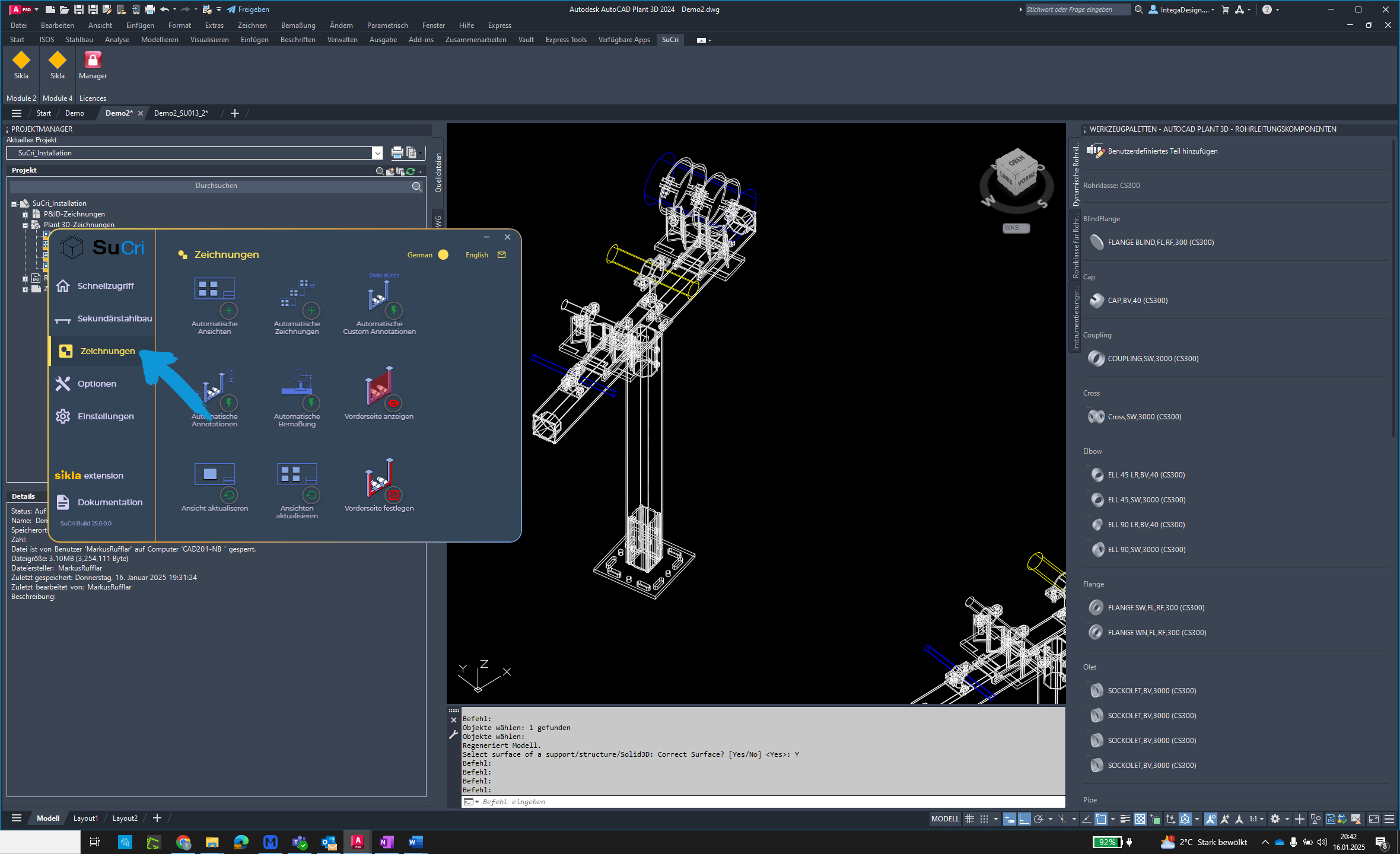 Select drawings in AutoCAD Plant3D