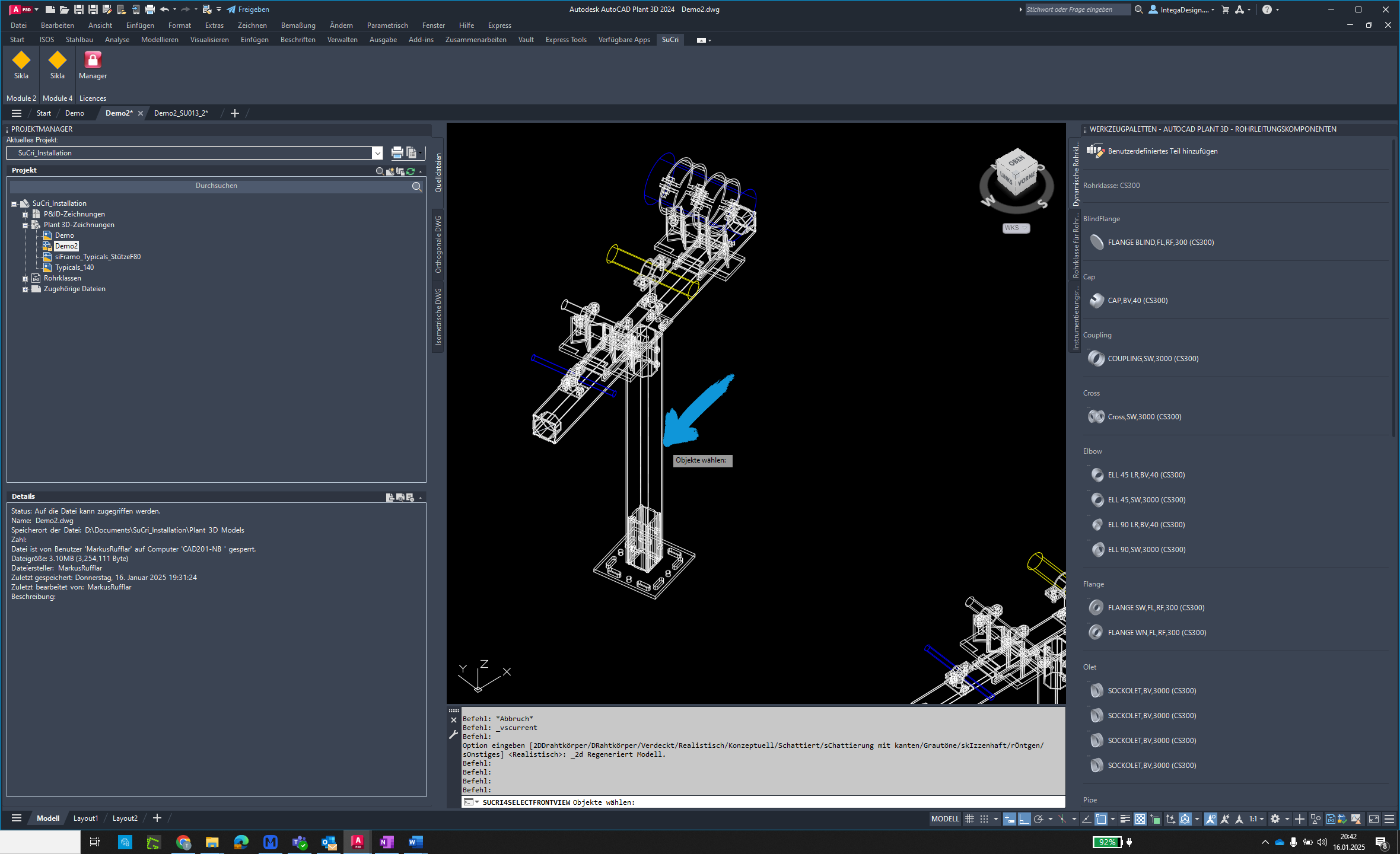 Select component in AutoCAD Plant3D