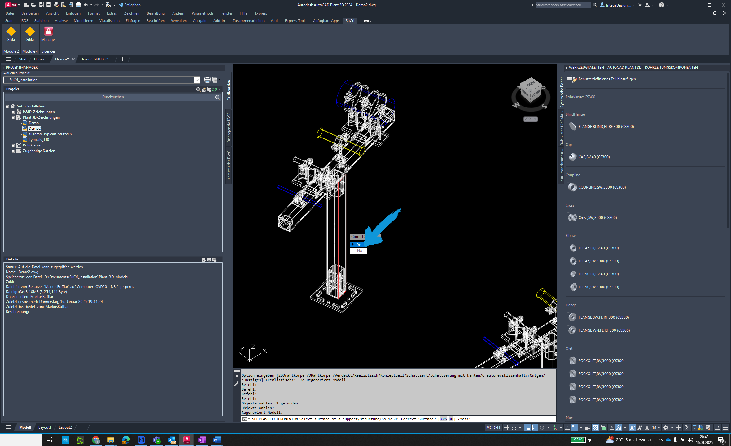 Verify success in AutoCAD Plant3D